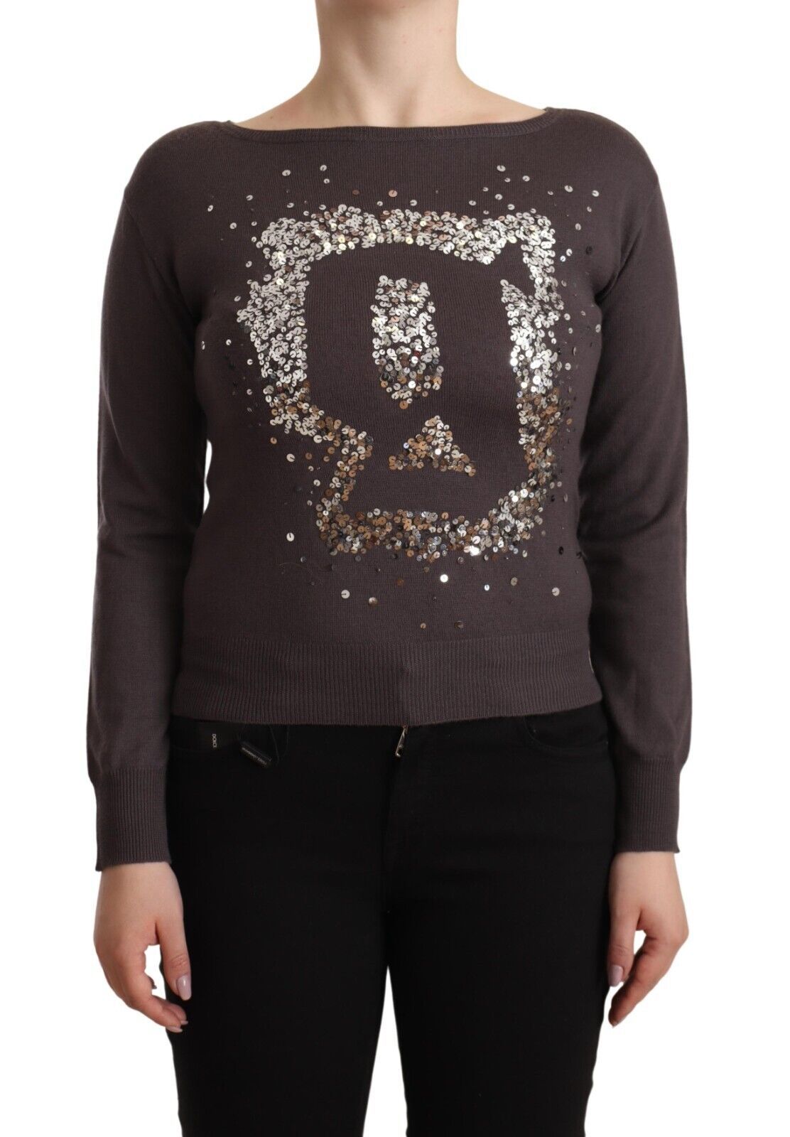 John Galliano Brown Wool Sequined Long Sleeves Pullover Sweater | Regal Royce
