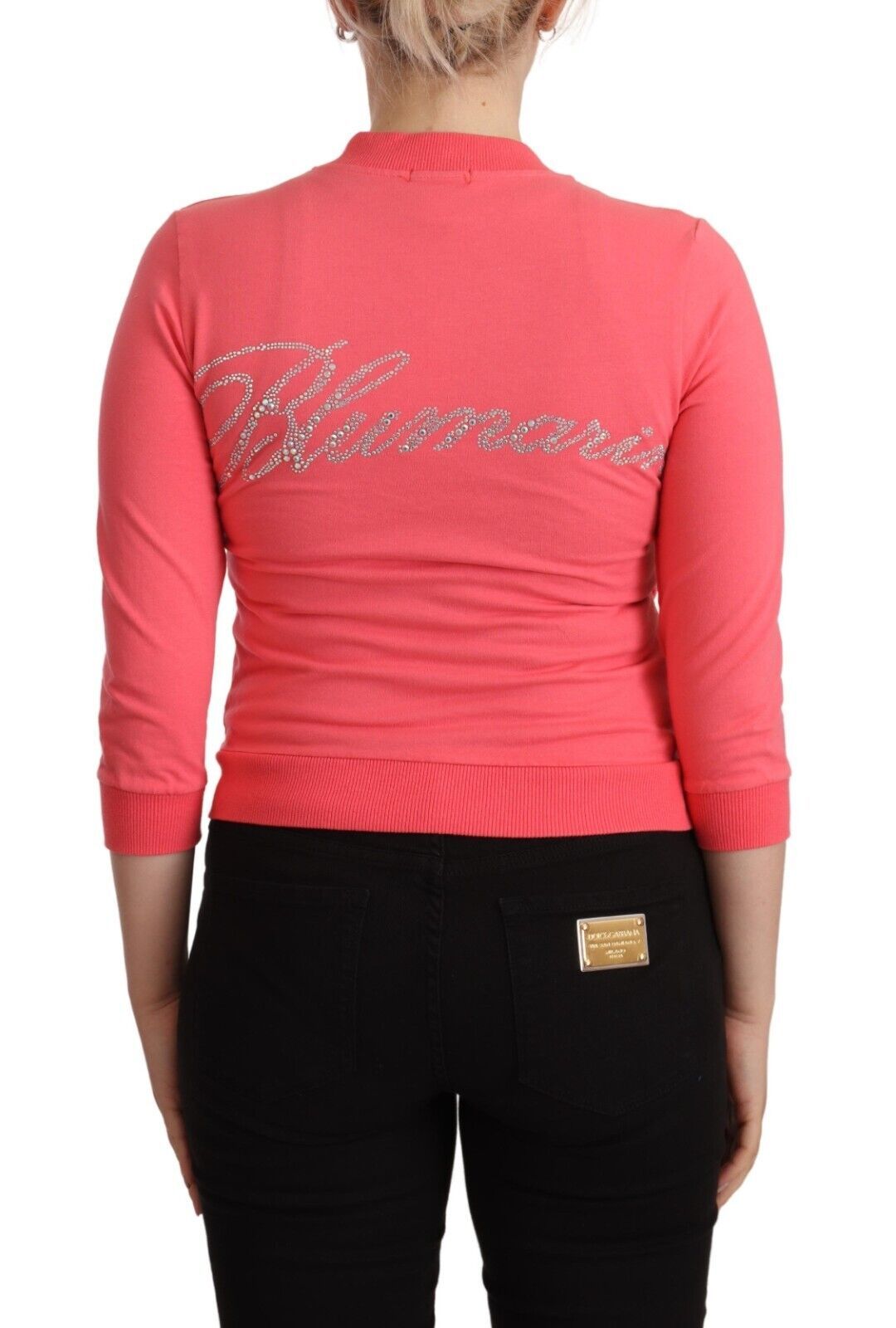 Blumarine Pink 3/4 Sleeve Zip Embellished Sweater | Regal Royce