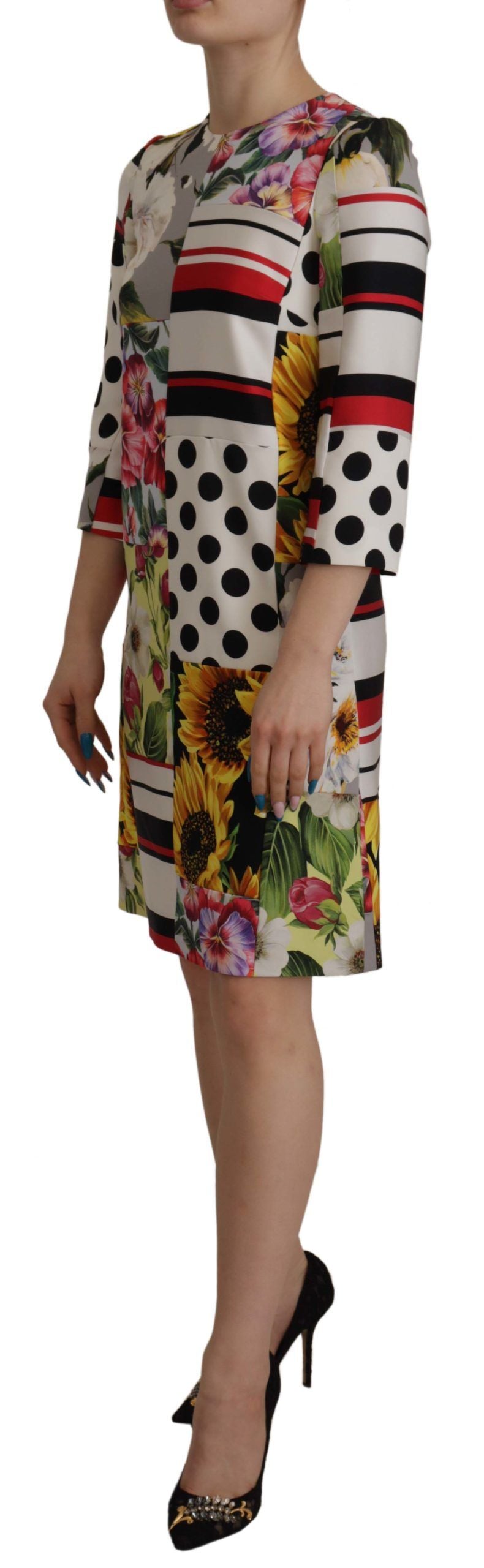 Dolce & Gabbana Multicolor Charmeuse Floral Sheath Jaquard Pachwork Dress | Regal Royce