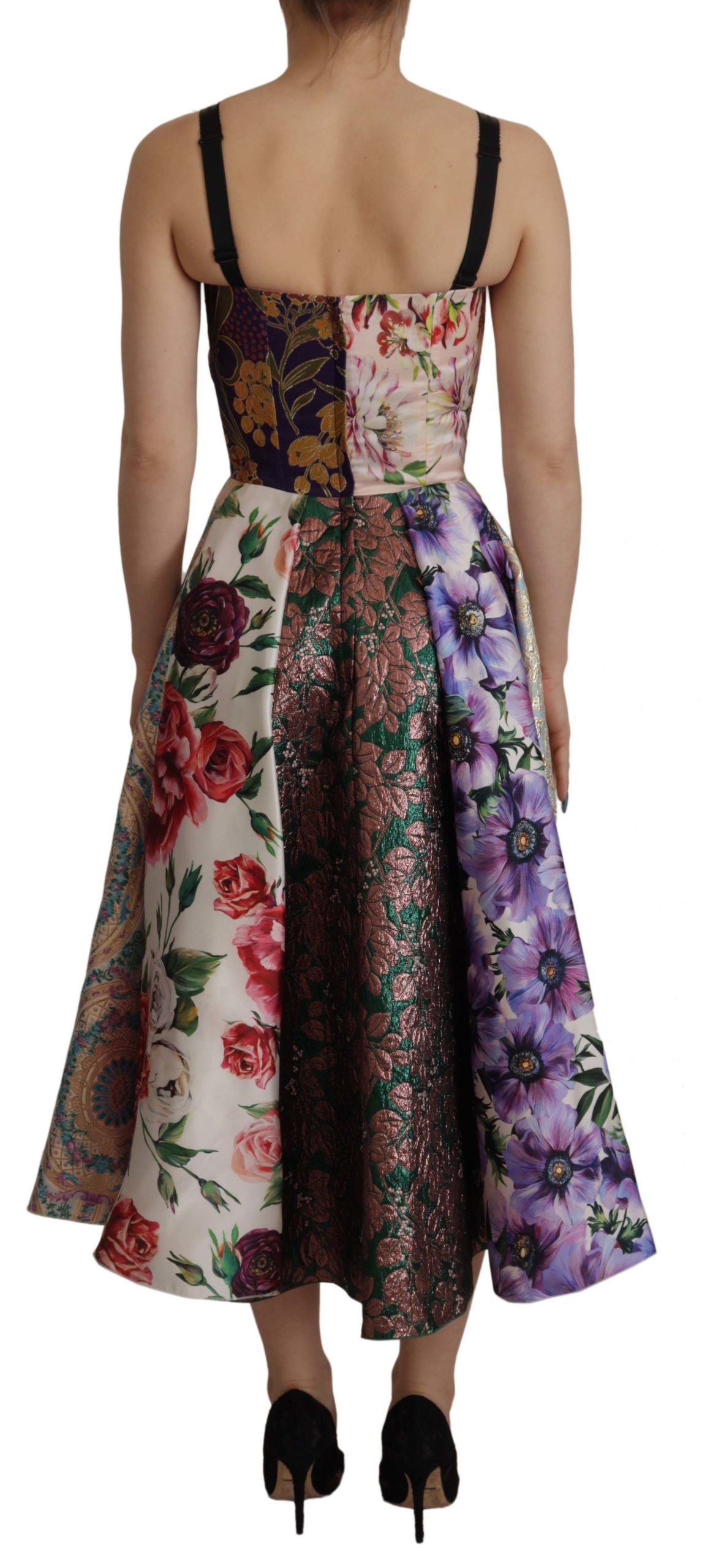 Dolce & Gabbana Dress Midi Patchwork Floral Jaquard Silk | Regal Royce