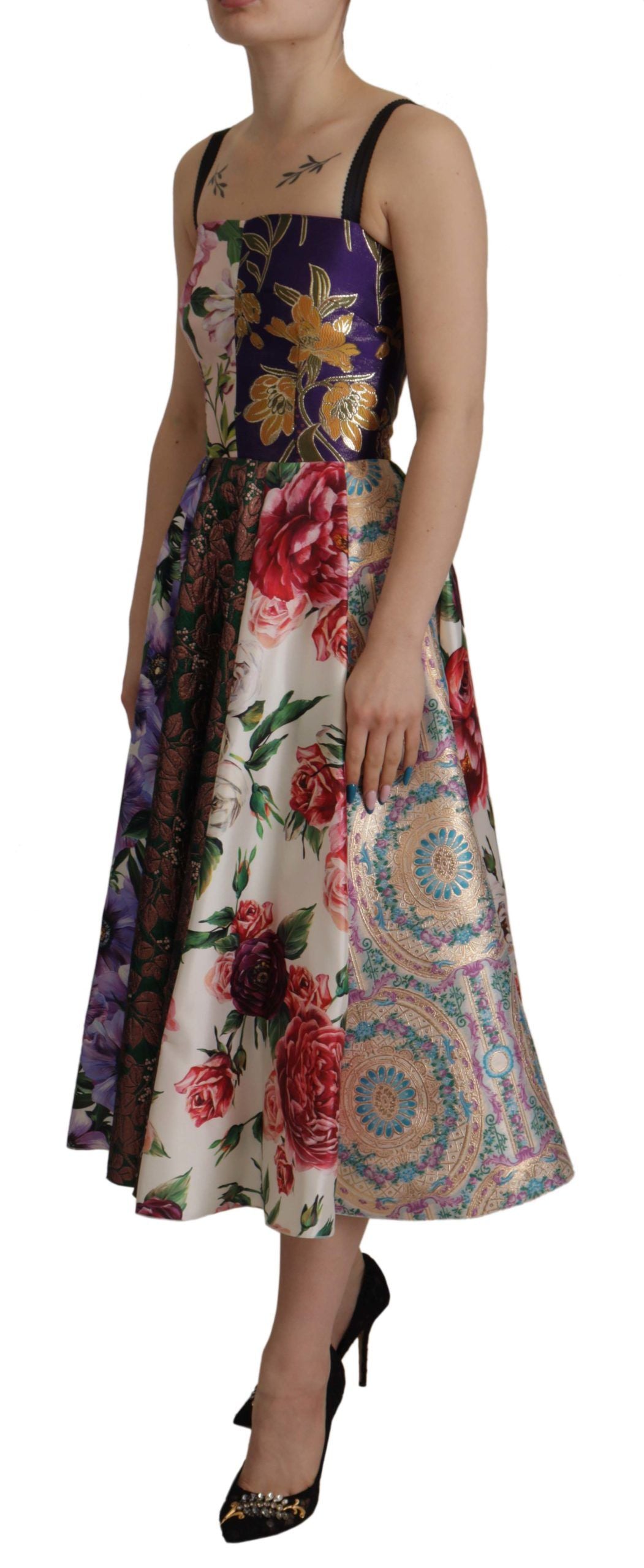 Dolce & Gabbana Dress Midi Patchwork Floral Jaquard Silk | Regal Royce