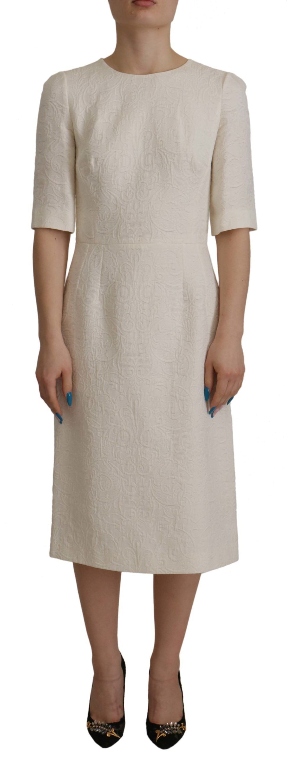Dolce & Gabbana White Jaquard Midi Floral Sheath Brocade Dress | Regal Royce