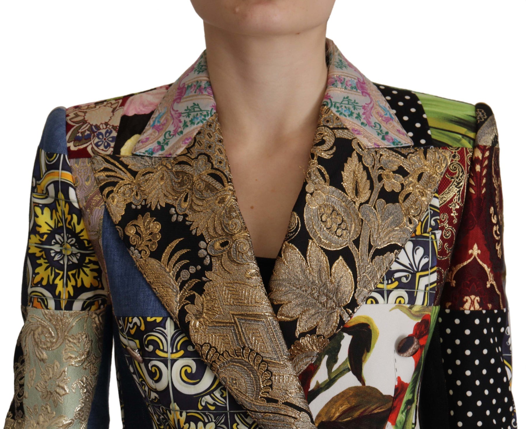 Dolce & Gabbana Multicolor Double-Breasted Patchwork Jacquard Blazer Jacket | Regal Royce