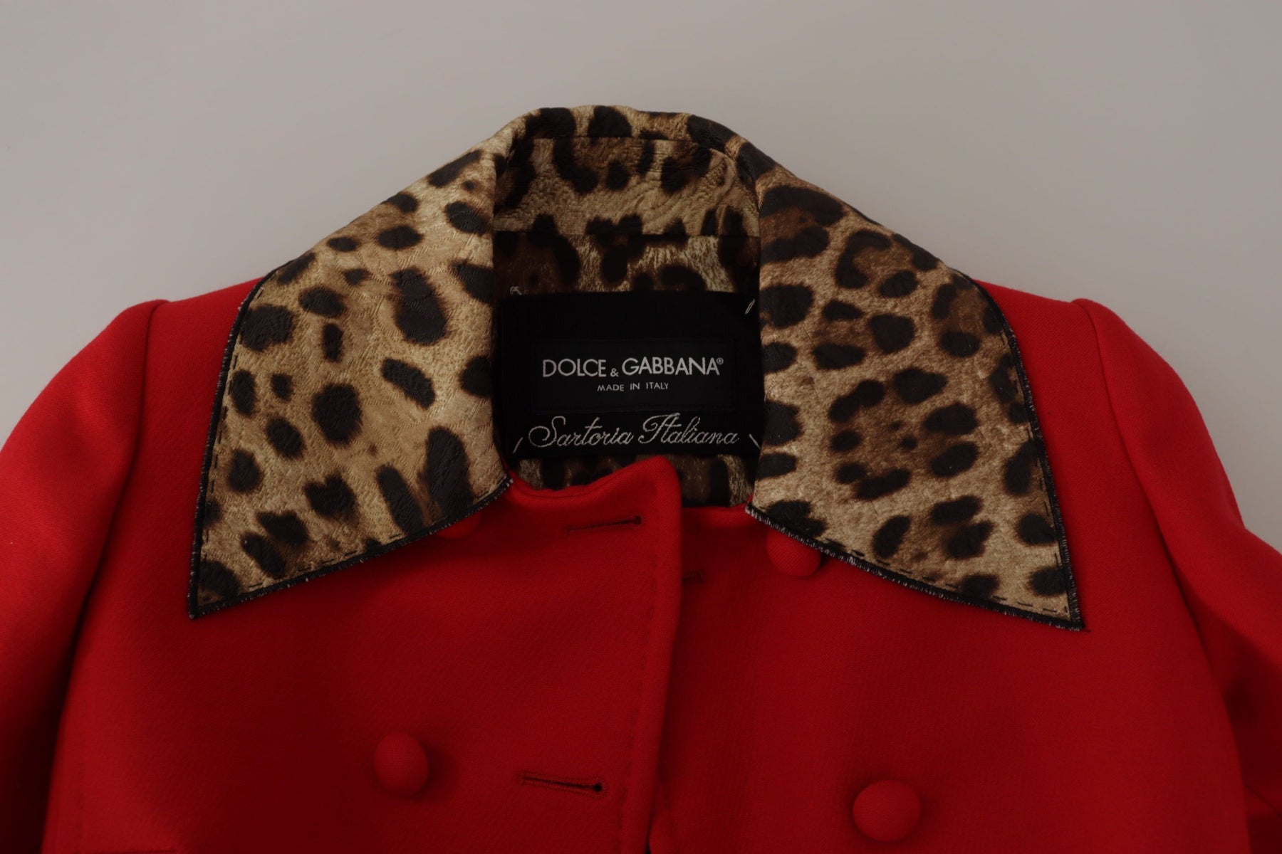 Dolce & Gabbana Red Leopard Wool Trenchcoat Jacket | Regal Royce