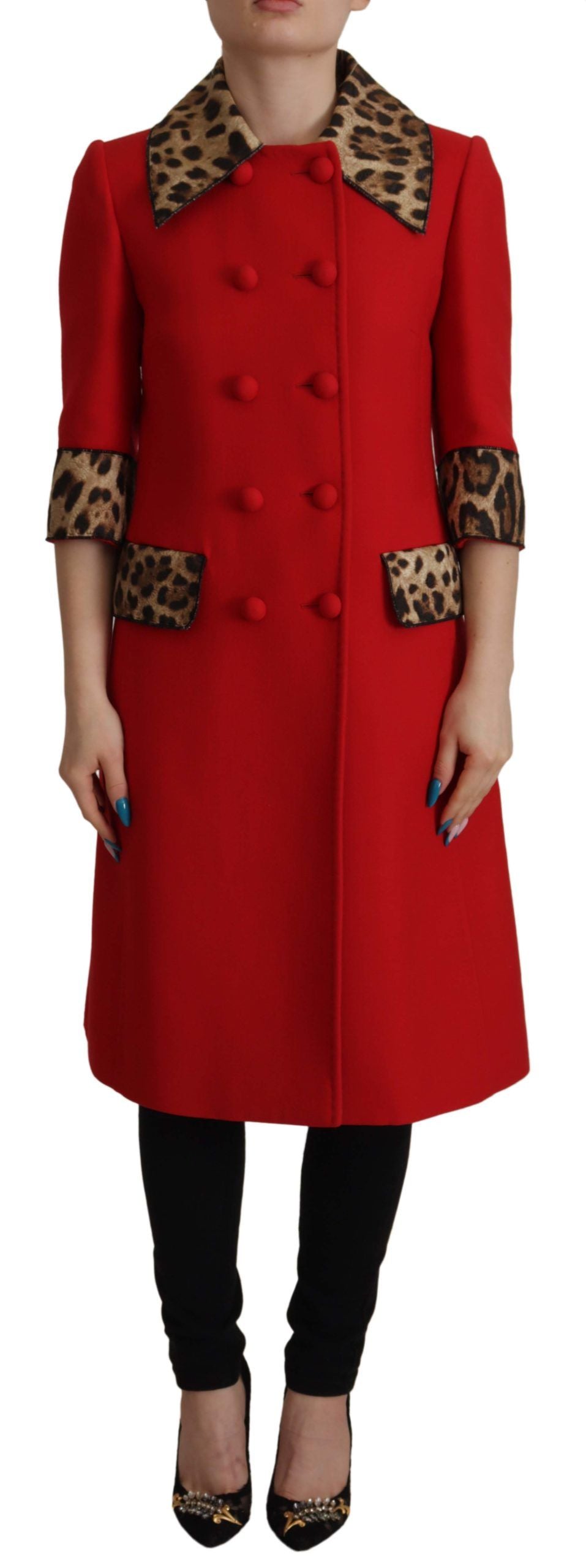 Dolce & Gabbana Red Leopard Wool Trenchcoat Jacket | Regal Royce