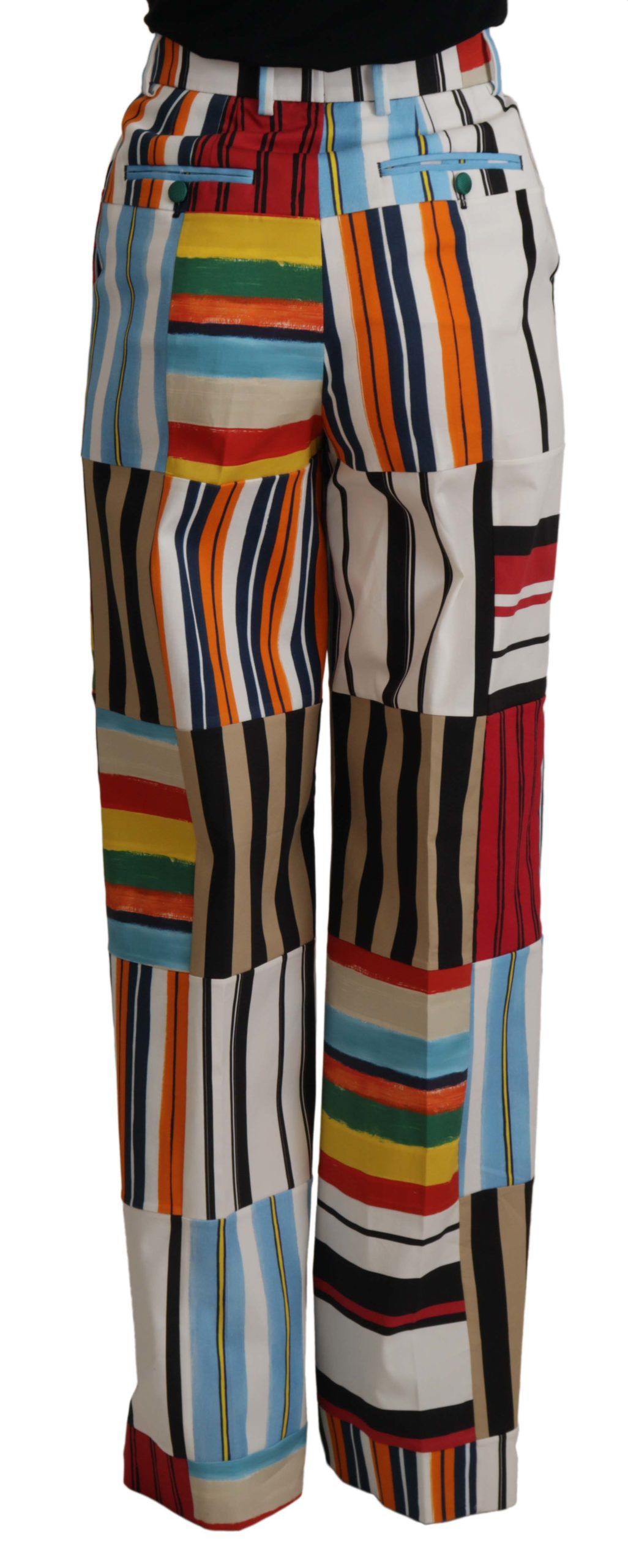 Dolce & Gabbana Multicolor Striped High Waist Cotton Pants | Regal Royce