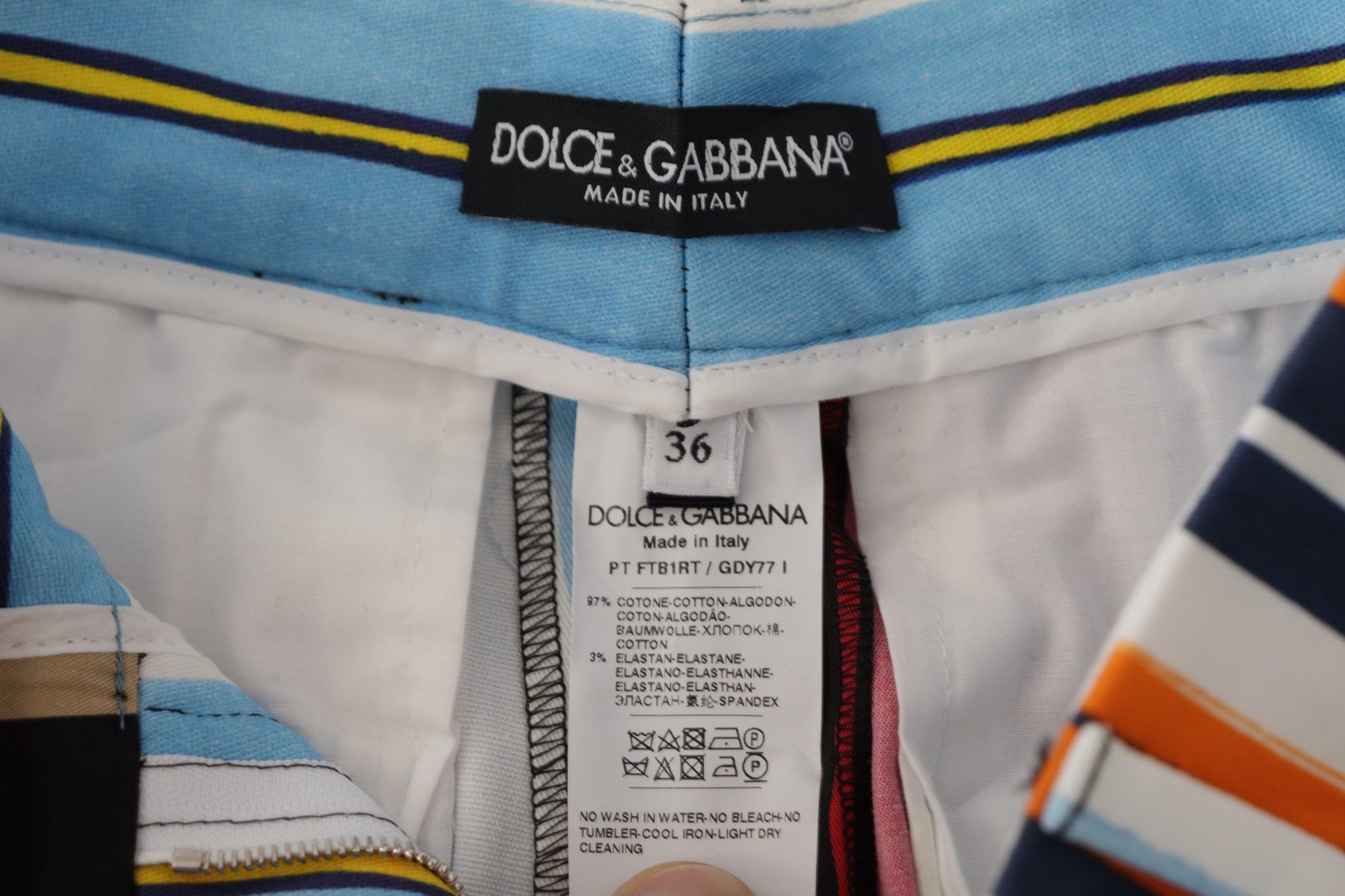 Dolce & Gabbana Multicolor Striped High Waist Cotton Pants | Regal Royce