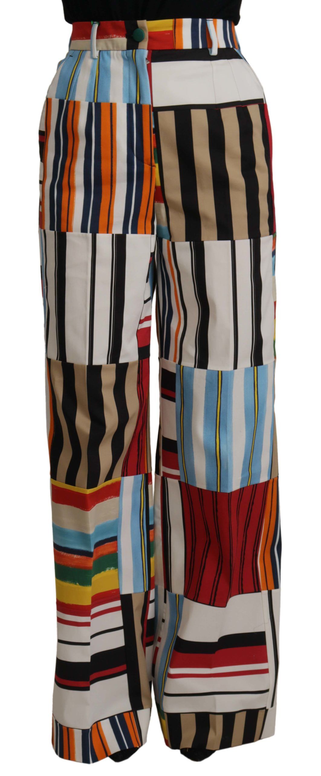 Dolce & Gabbana Multicolor Striped High Waist Cotton Pants | Regal Royce