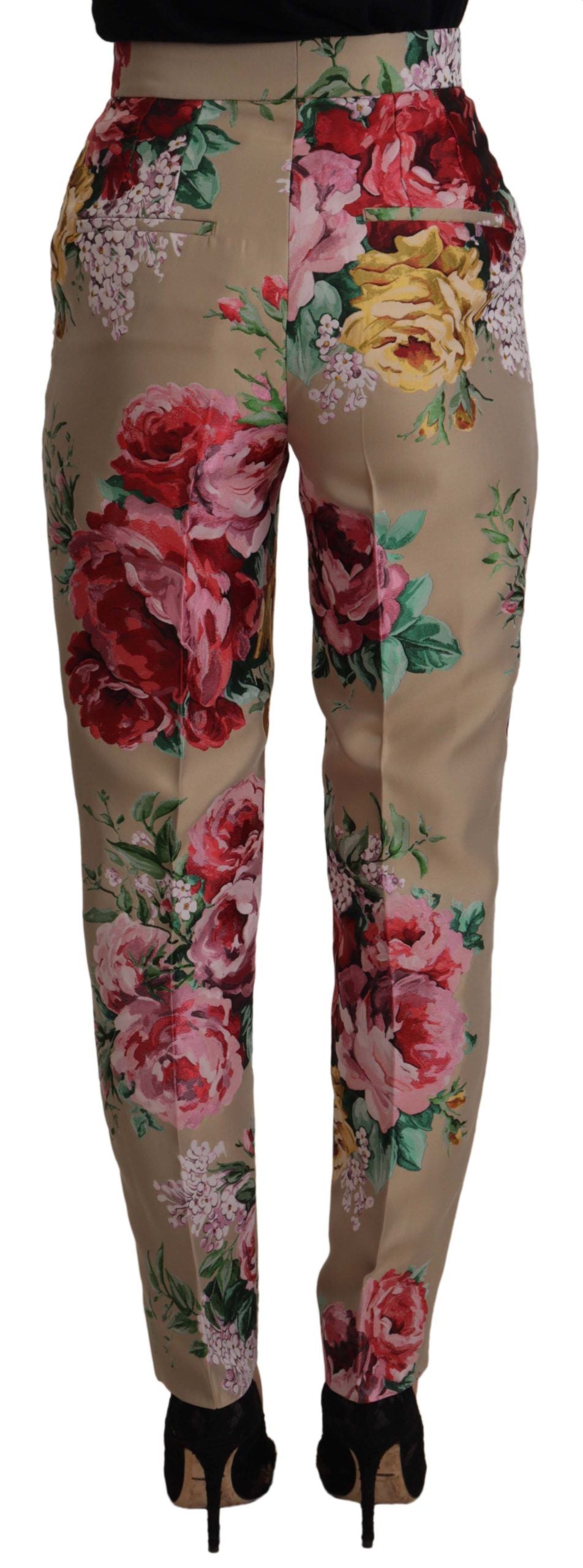 Dolce & Gabbana Beige Floral Dress Formal High Waist Pants | Regal Royce