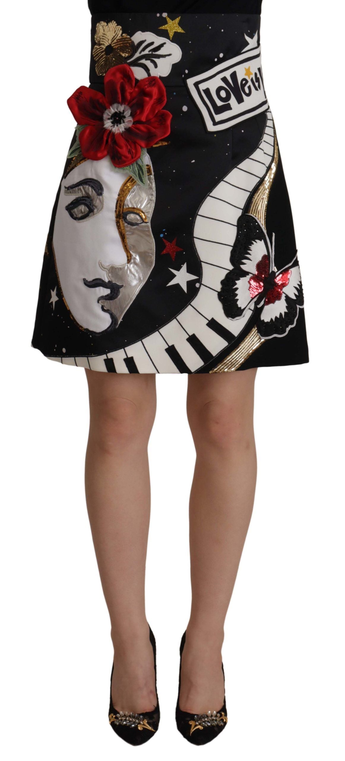 Dolce & Gabbana Black Love Clock Sequined Piano Skirt | Regal Royce