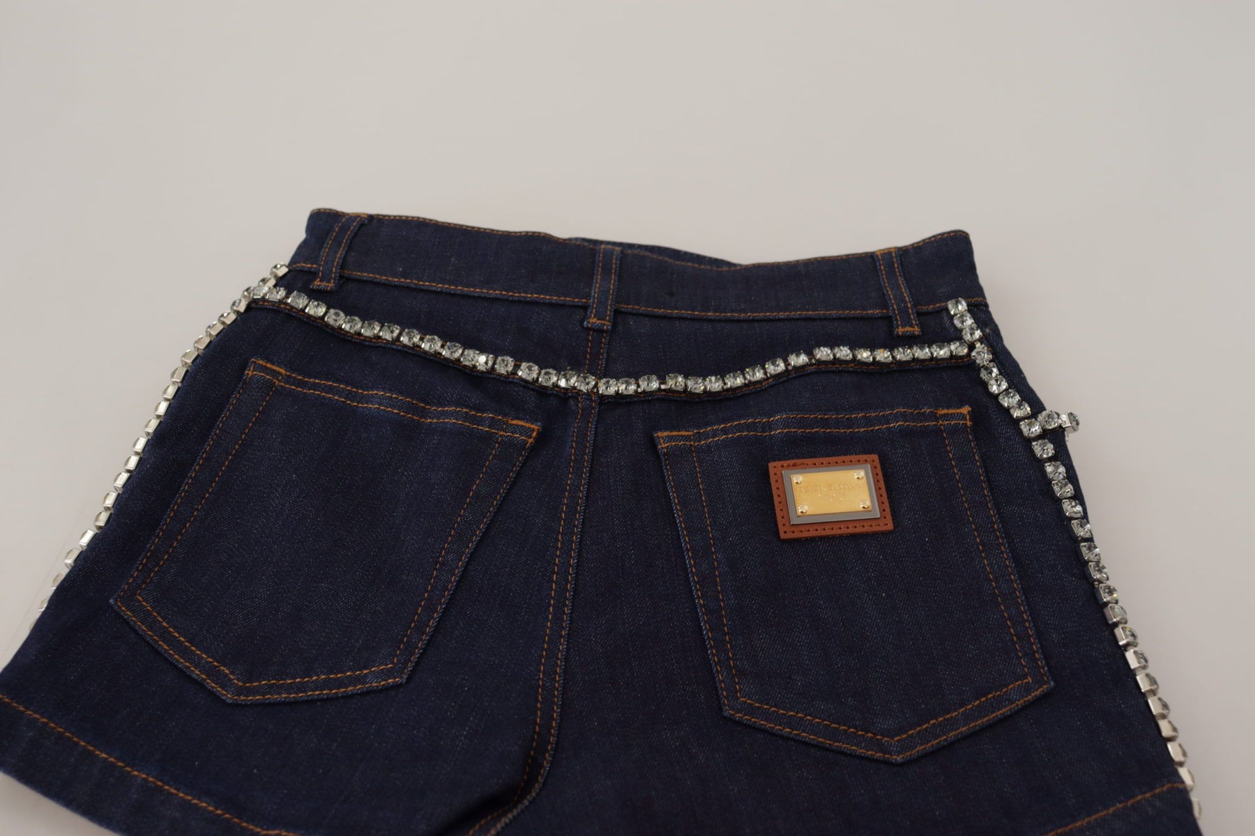 Dolce & Gabbana Blue Denim Stretch Crystal Hot Pants Shorts | Regal Royce