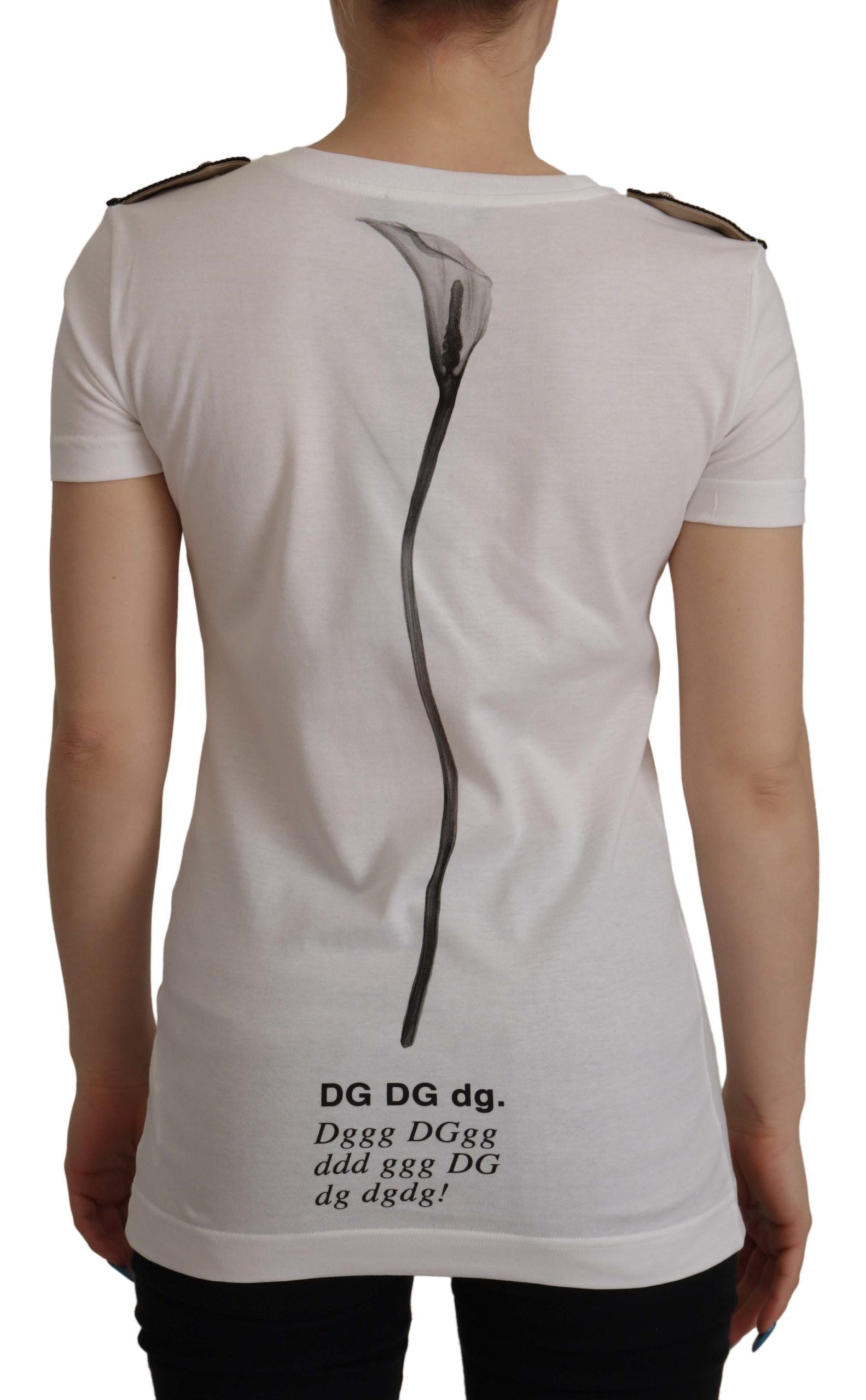 Dolce & Gabbana White Black Roses Crewneck Cotton  T-shirt | Regal Royce