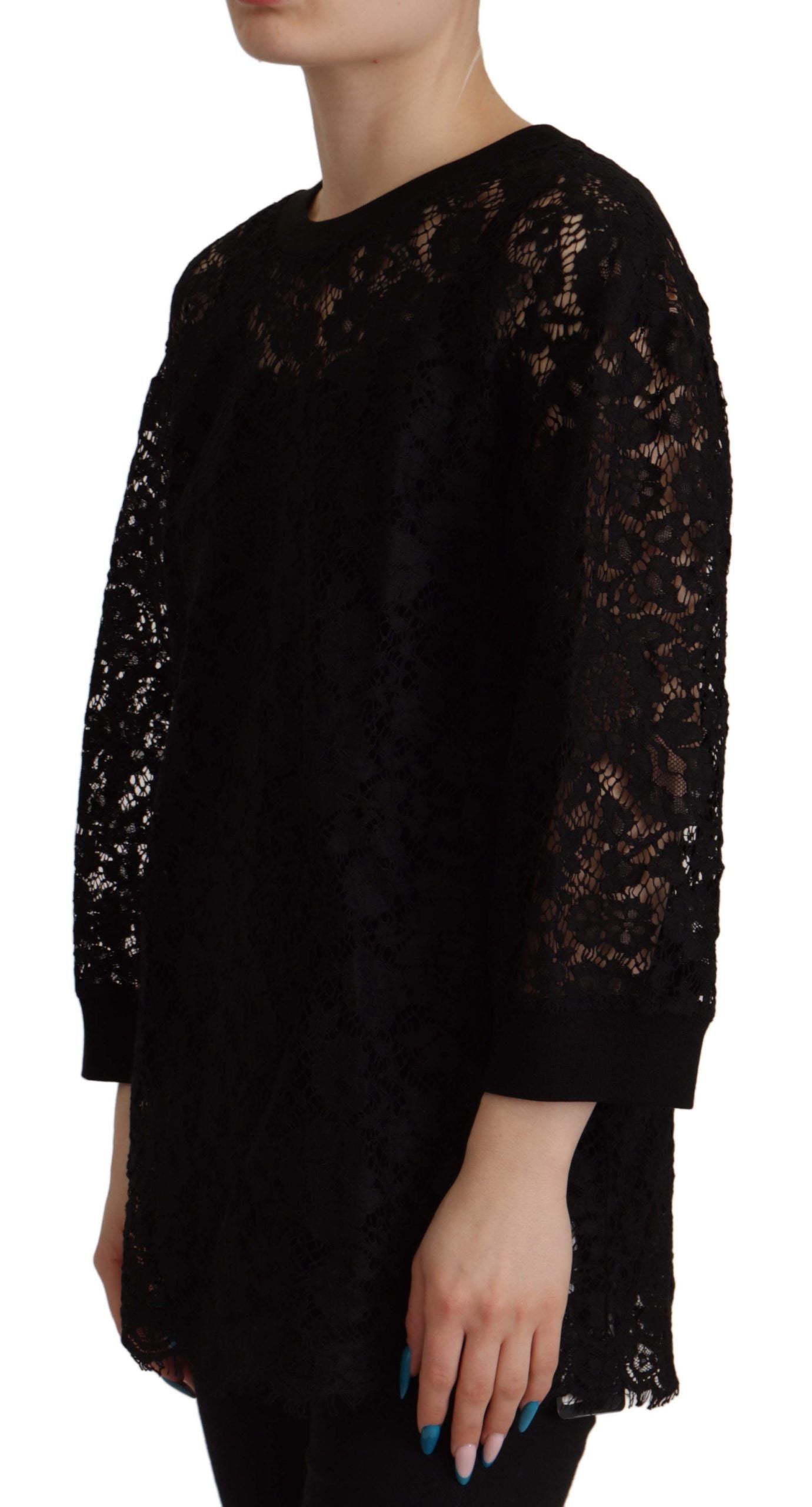 Dolce & Gabbana Black Floral Lace Pullover Sicily Blouse | Regal Royce