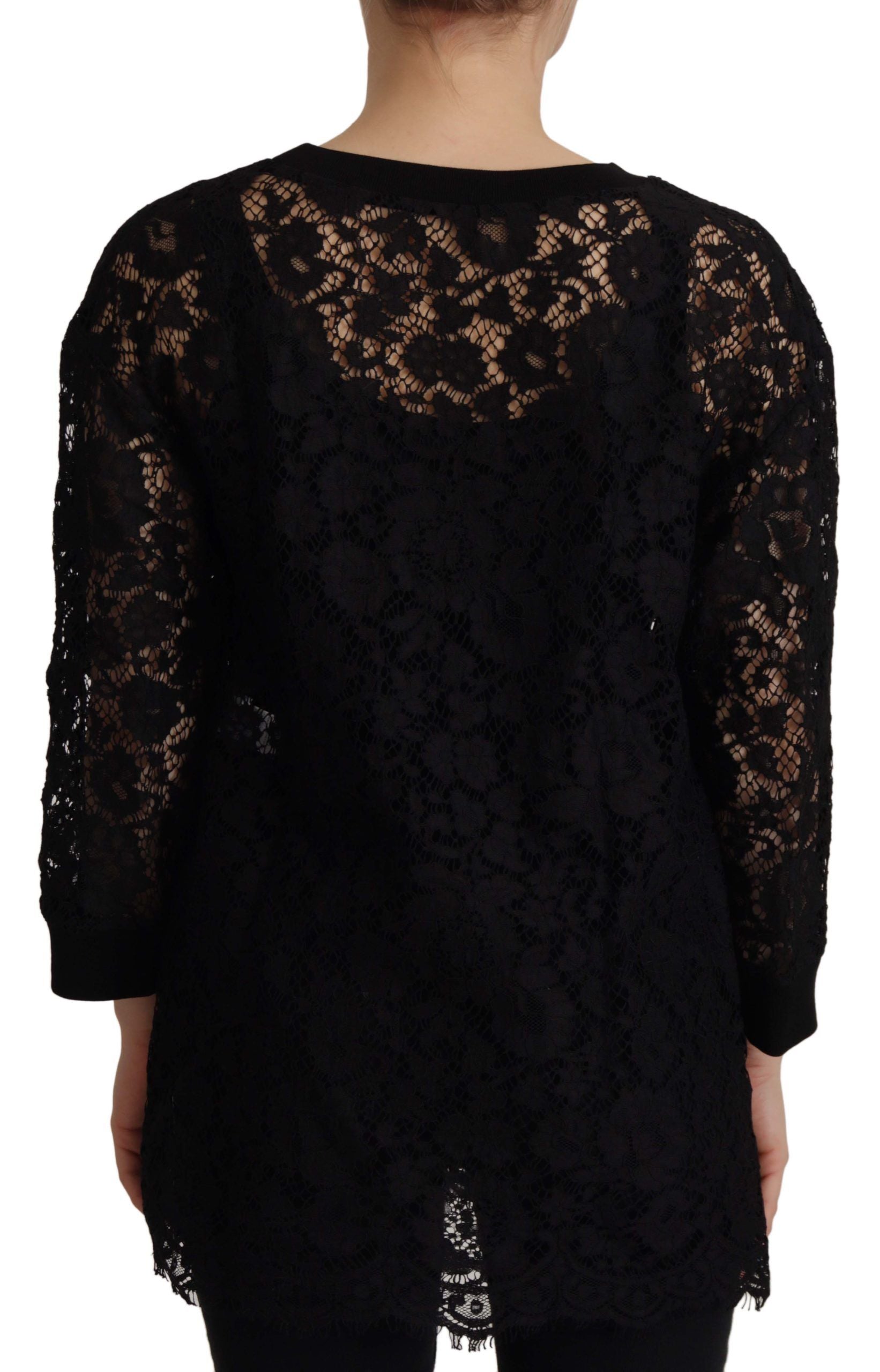 Dolce & Gabbana Black Floral Lace Pullover Sicily Blouse | Regal Royce