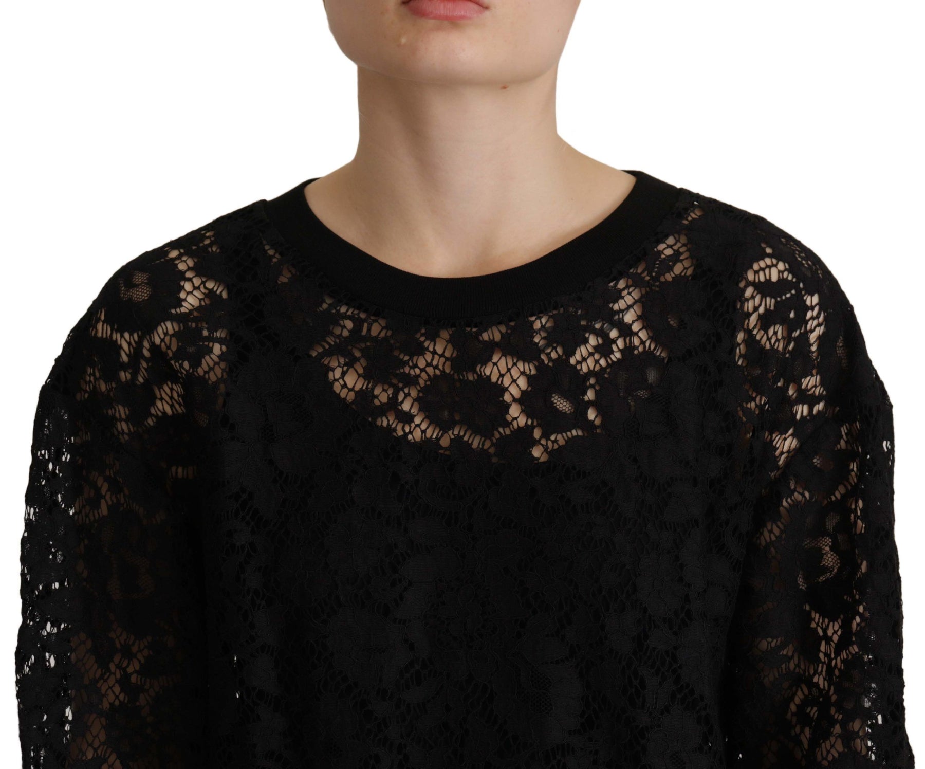 Dolce & Gabbana Black Floral Lace Pullover Sicily Blouse | Regal Royce