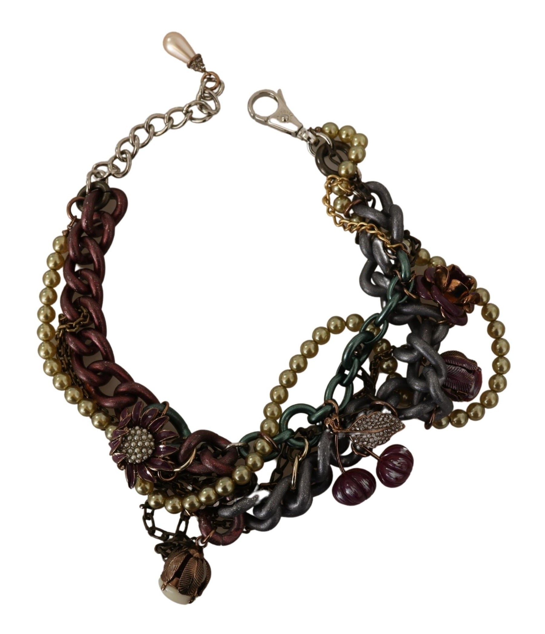 Dolce & Gabbana Gold Brass Sicily Floral Crystal Statement Necklace | Regal Royce