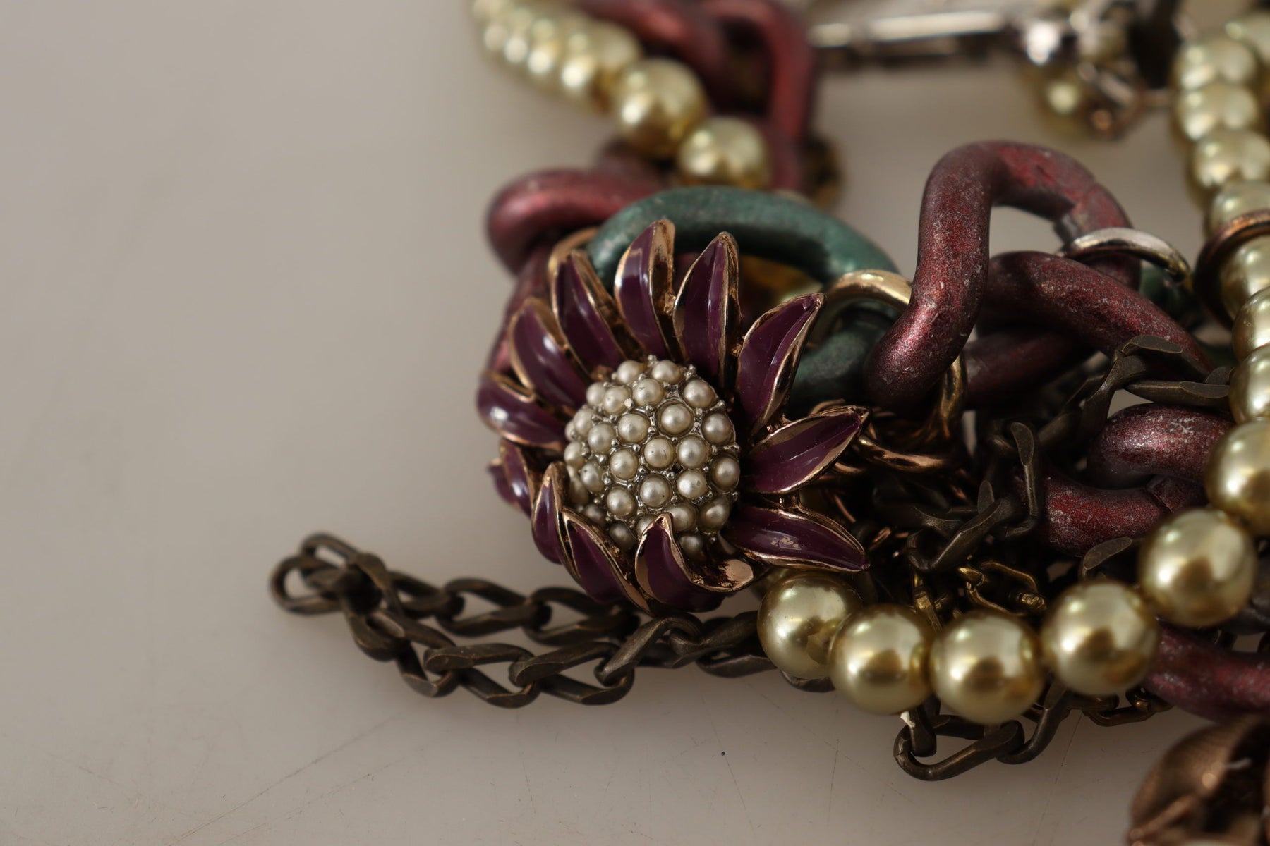 Dolce & Gabbana Gold Brass Sicily Floral Crystal Statement Necklace | Regal Royce