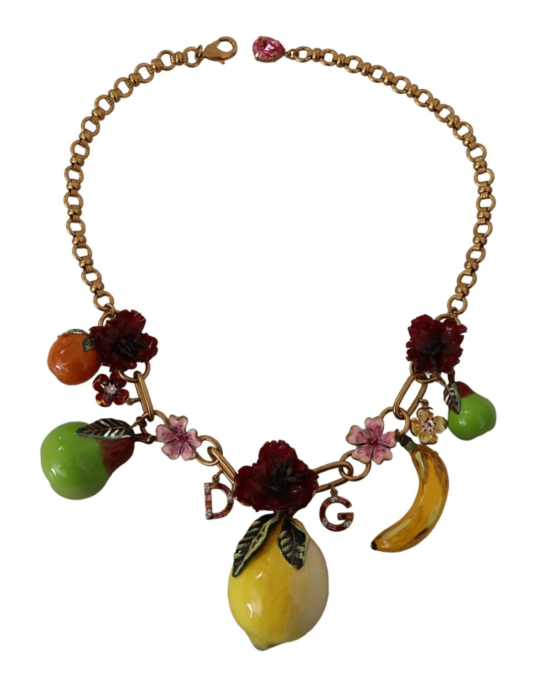 Dolce & Gabbana Gold Brass Sicily Fruits Roses Statement Necklace | Regal Royce