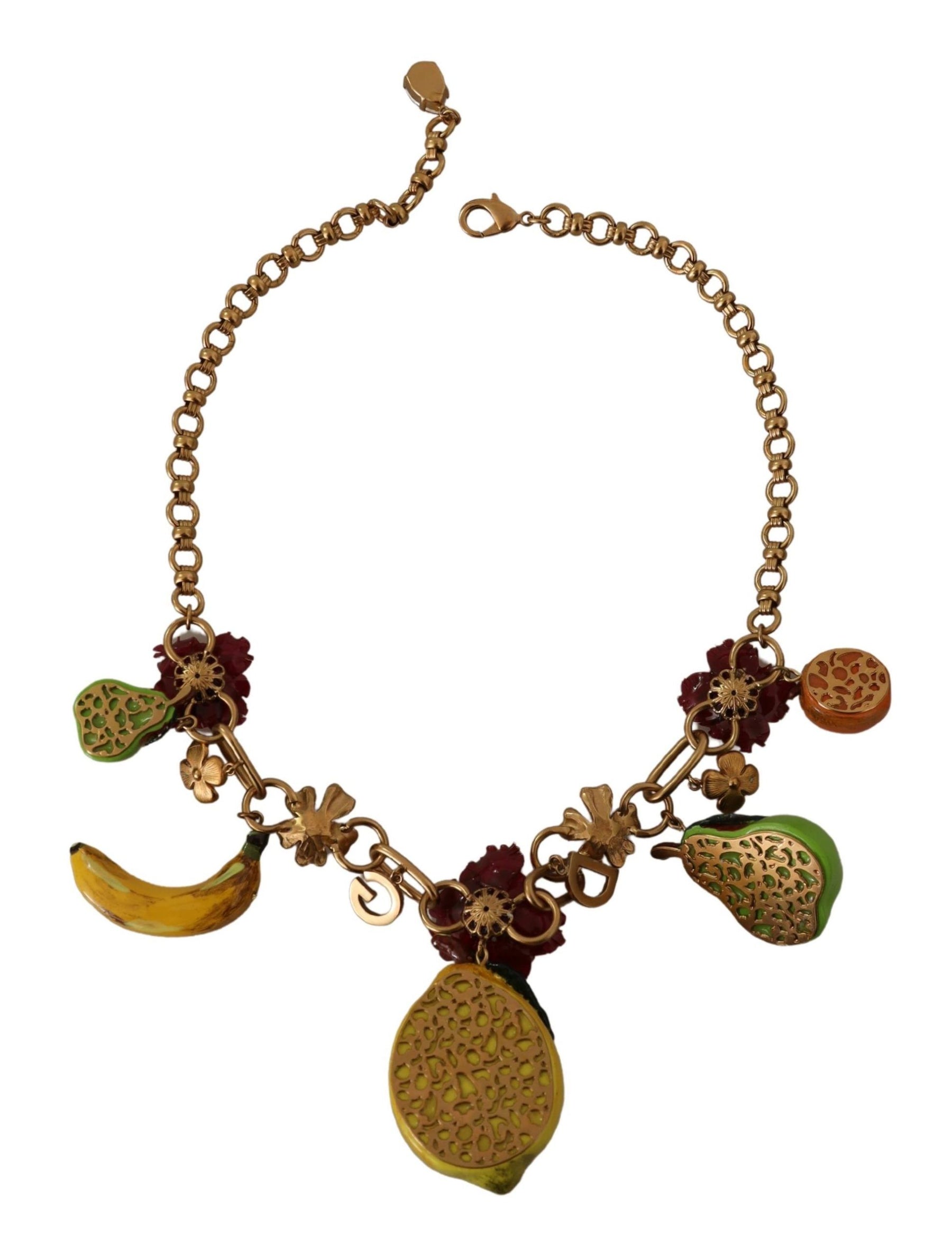 Dolce & Gabbana Gold Brass Sicily Fruits Roses Statement Necklace | Regal Royce
