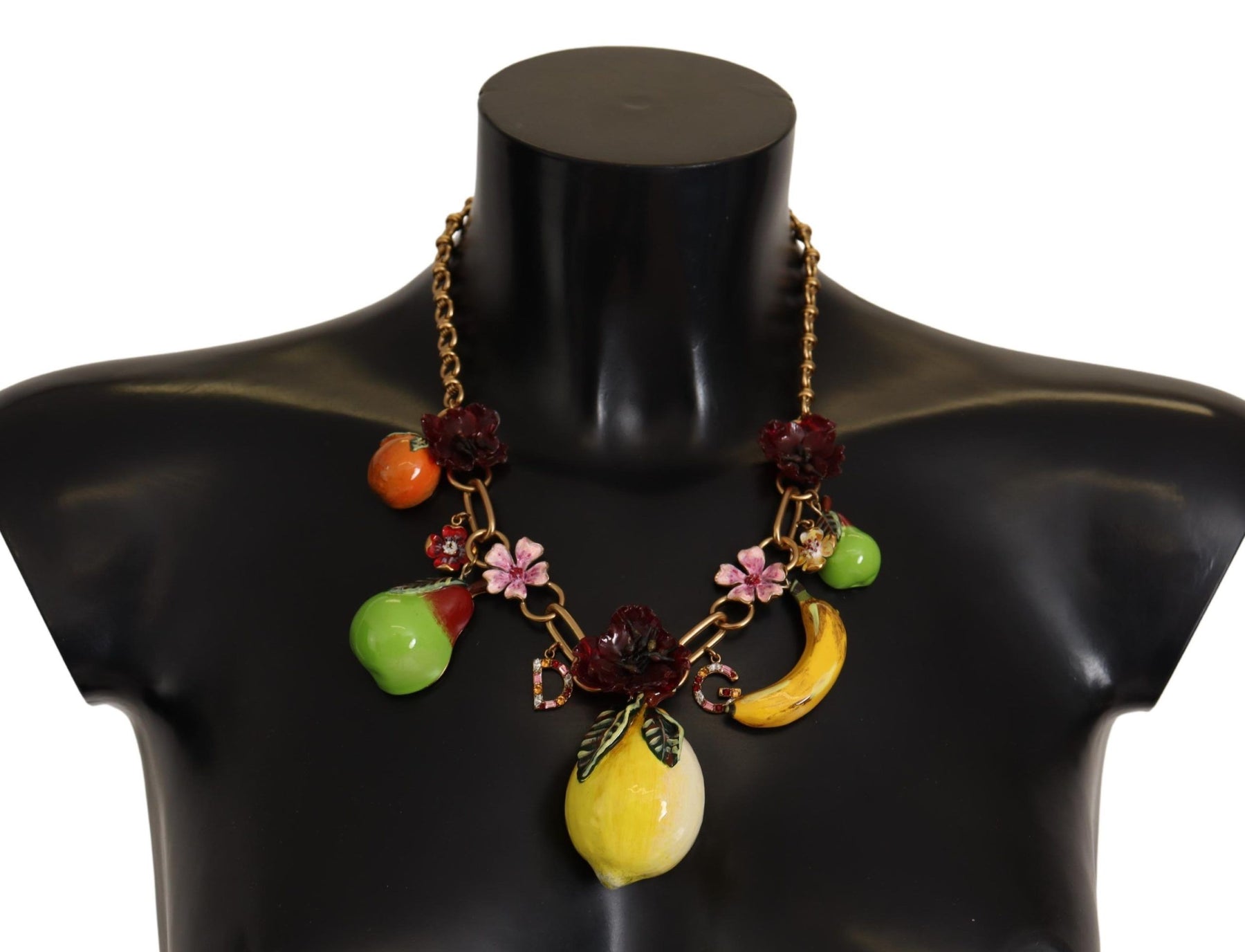 Dolce & Gabbana Gold Brass Sicily Fruits Roses Statement Necklace | Regal Royce