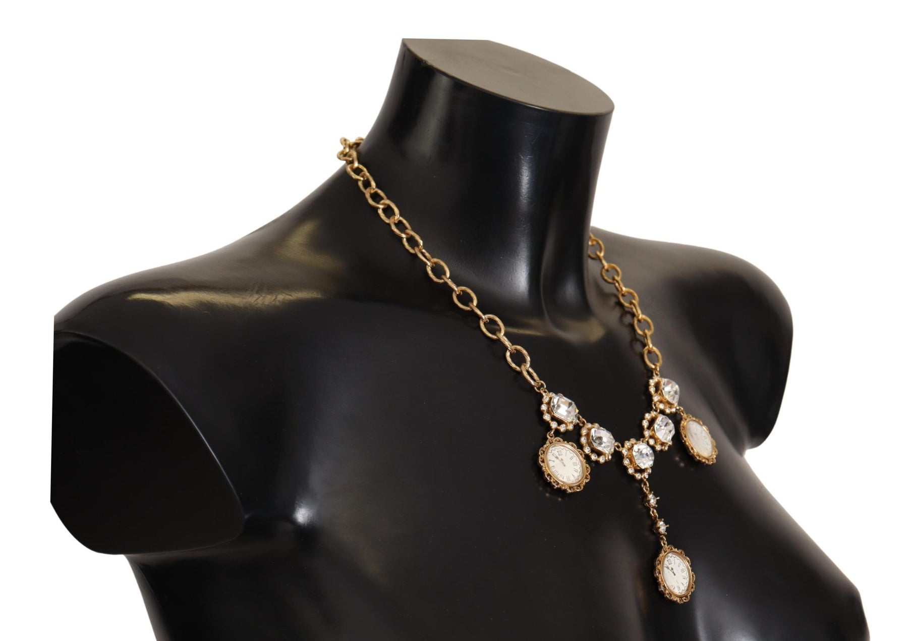 Dolce & Gabbana Gold Clock Statement Crystal Chain Necklace | Regal Royce