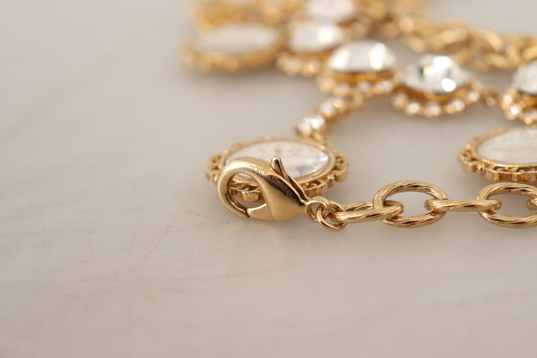 Dolce & Gabbana Gold Clock Statement Crystal Chain Necklace | Regal Royce