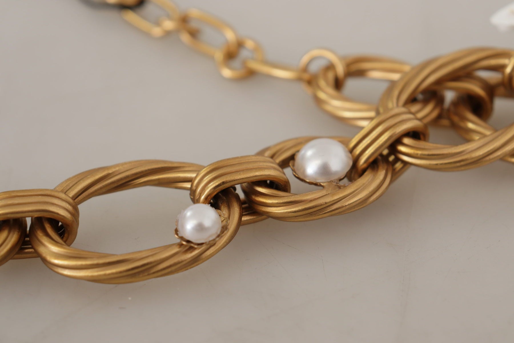 Dolce & Gabbana Gold White Lily Floral Chain Statement Necklace | Regal Royce