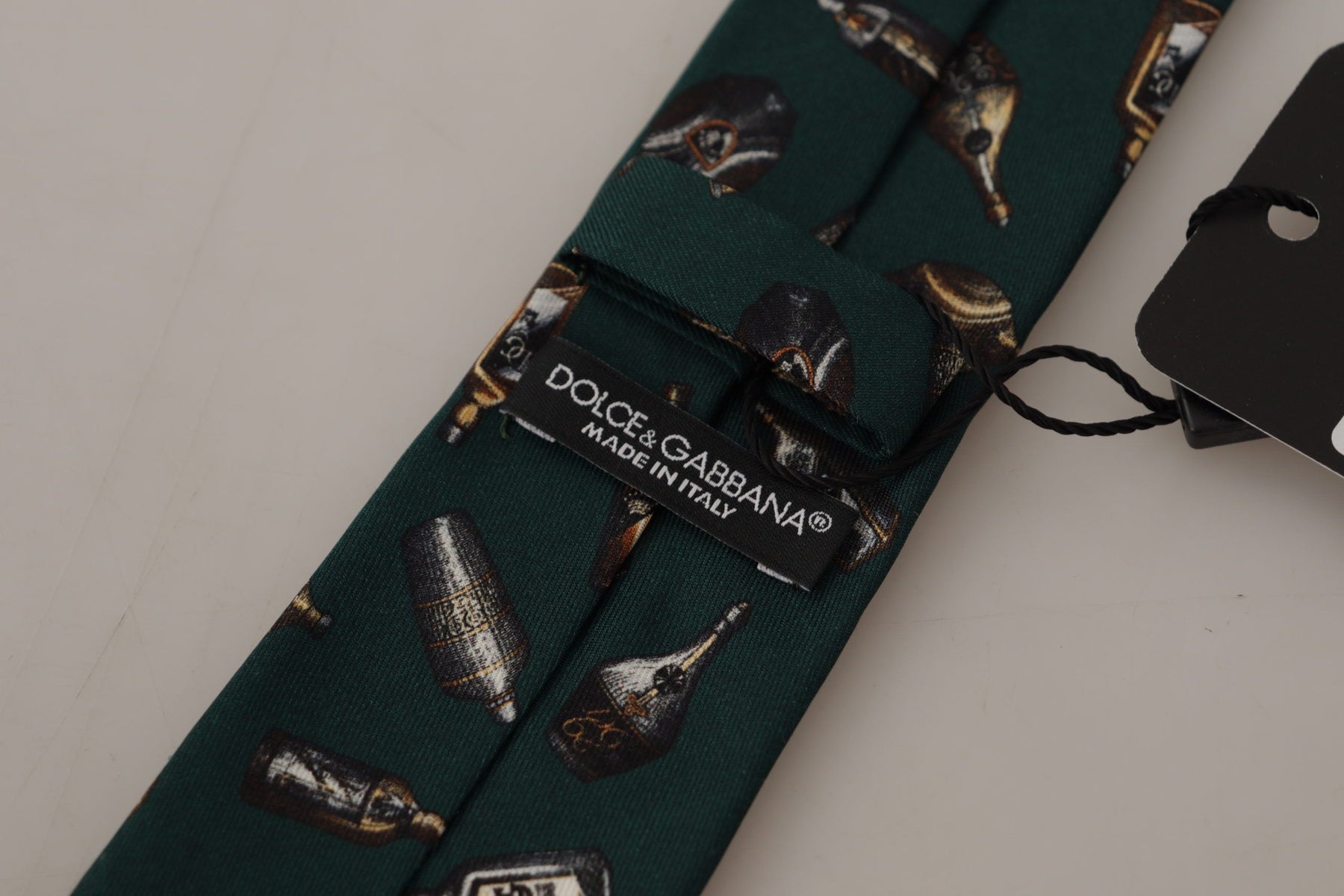 Dolce & Gabbana Black Bottle Fantasy Print Silk Adjustable Accessory Tie | Regal Royce