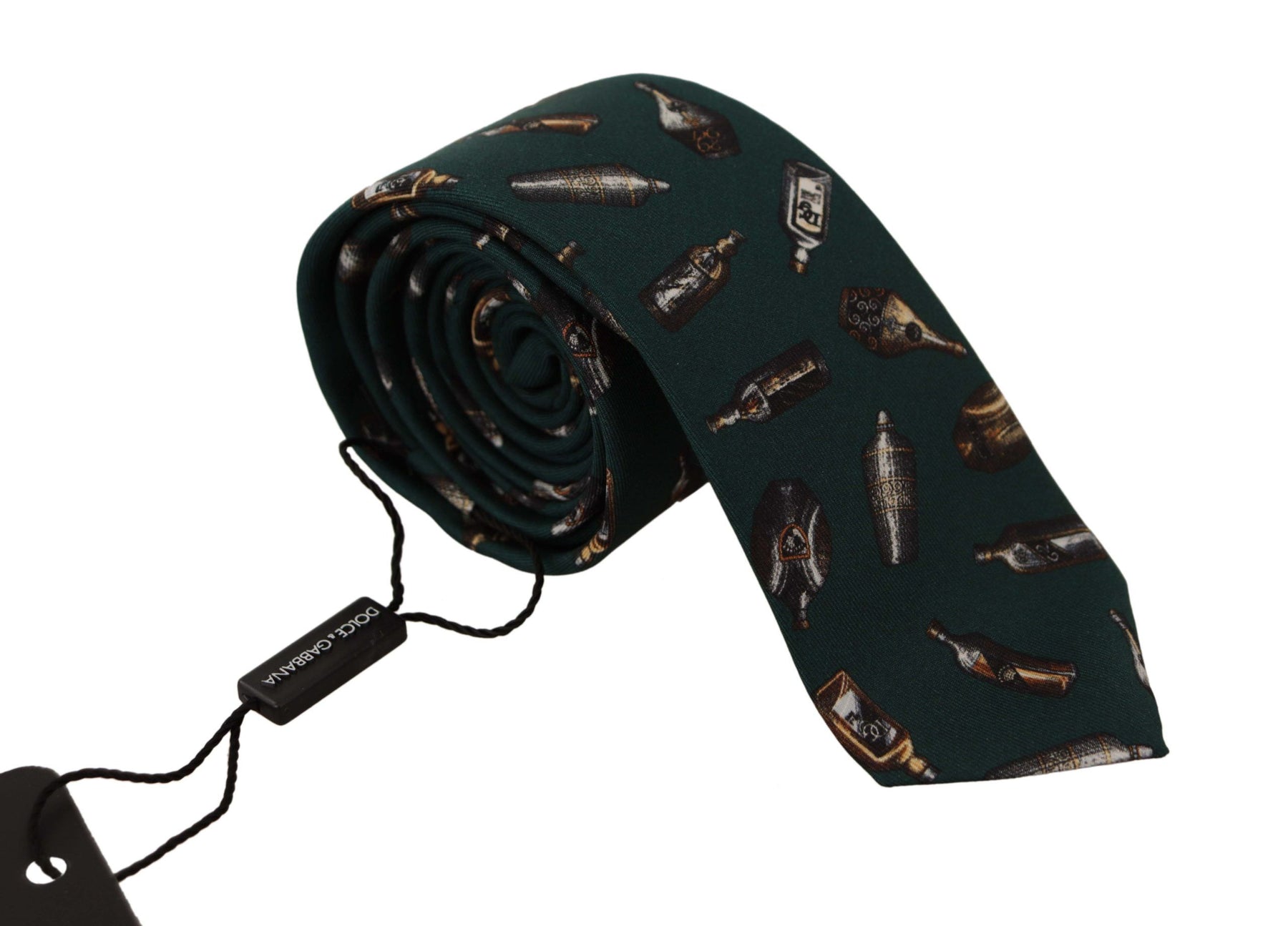 Dolce & Gabbana Black Bottle Fantasy Print Silk Adjustable Accessory Tie | Regal Royce