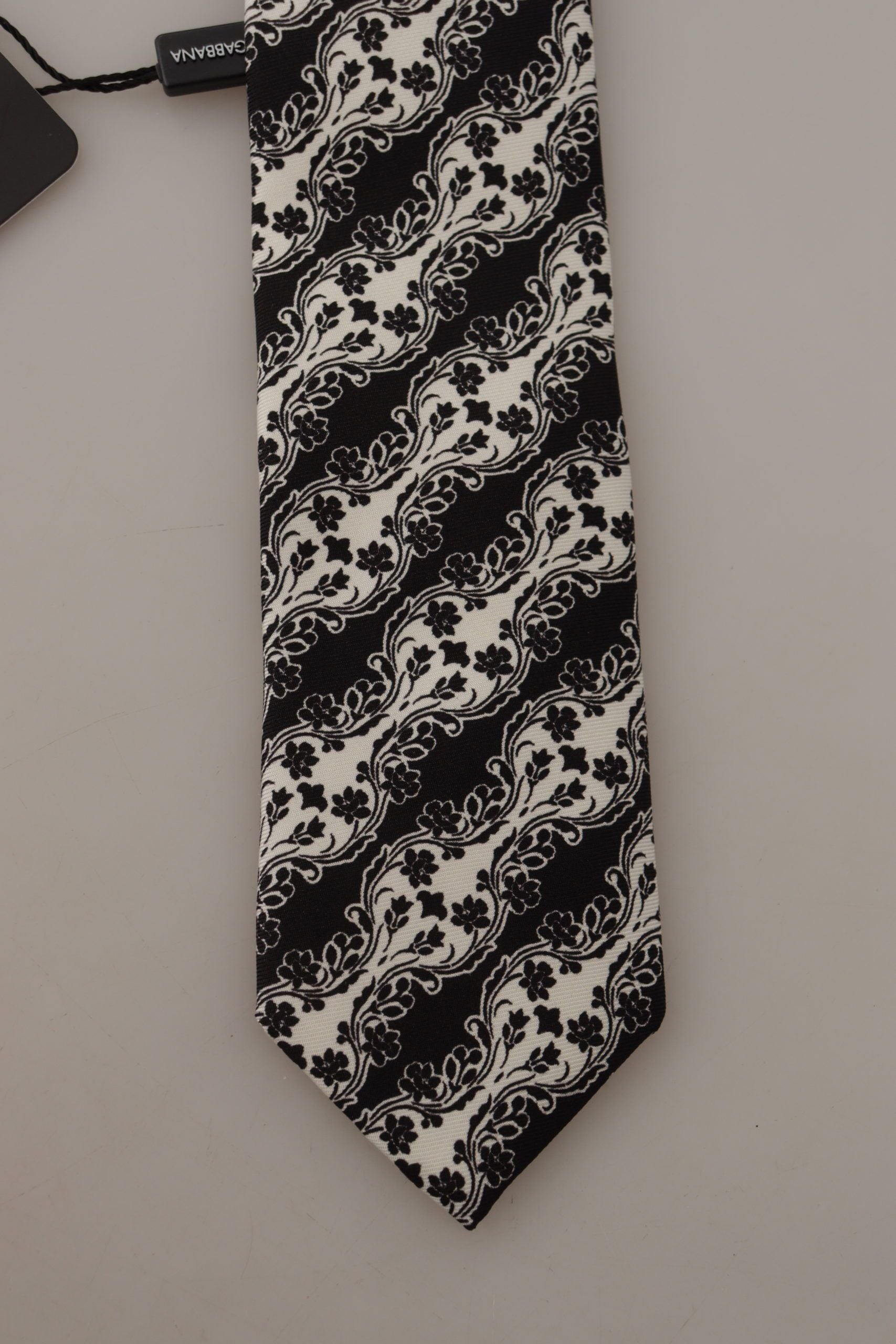 Dolce & Gabbana Black White Flower 100% Silk Print Adjustable Accessory Tie | Regal Royce