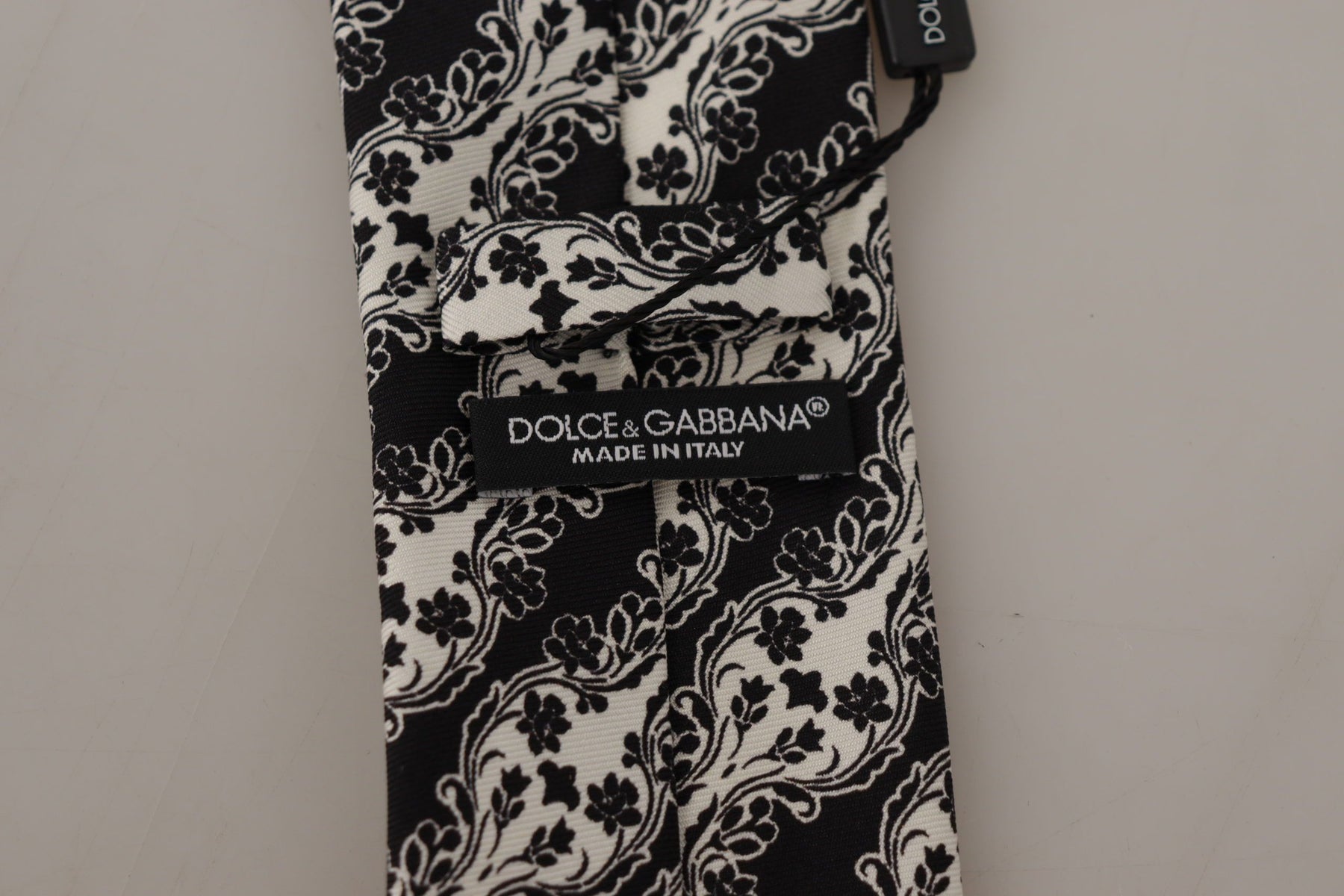 Dolce & Gabbana Black White Flower 100% Silk Print Adjustable Accessory Tie | Regal Royce