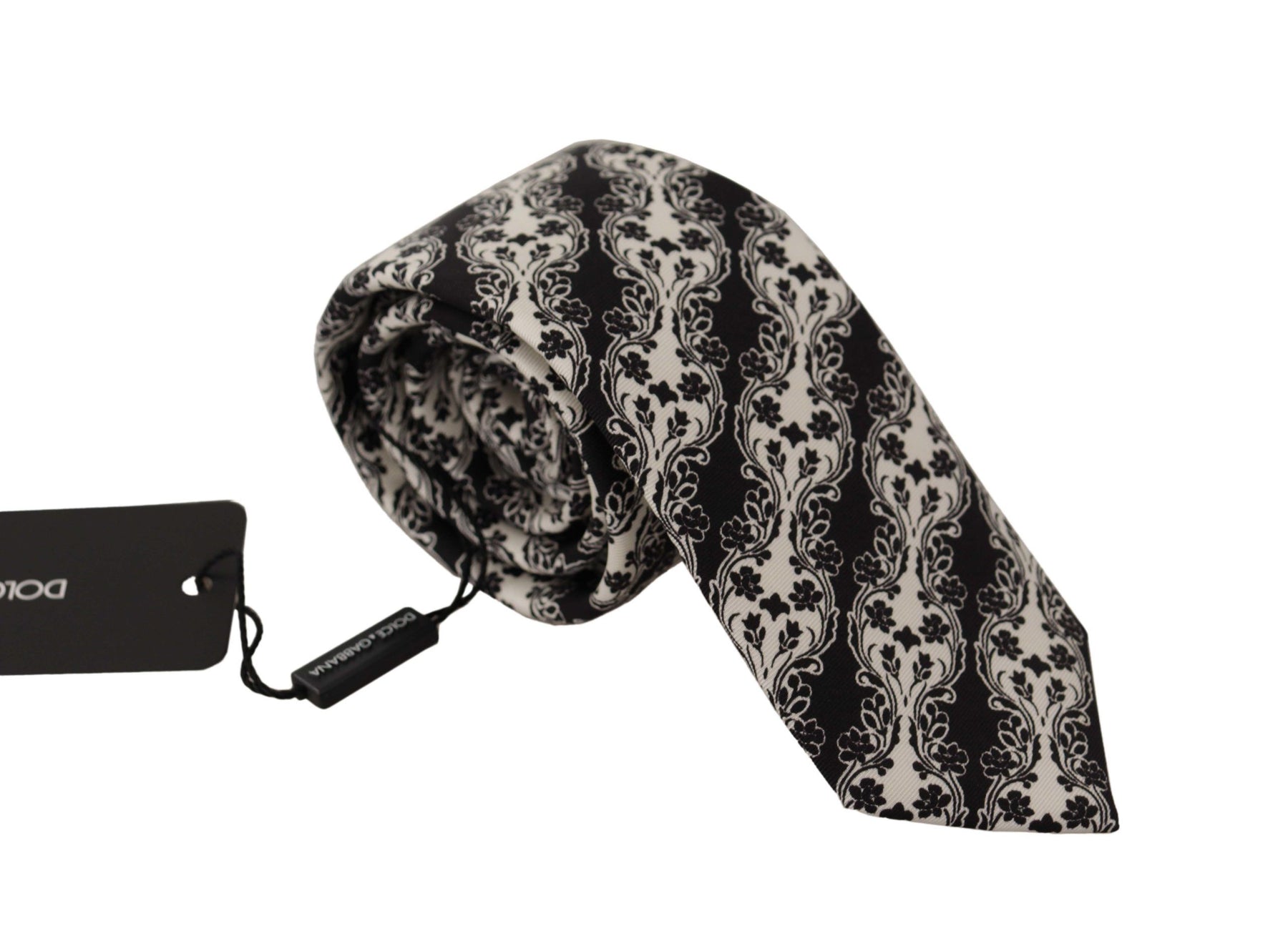 Dolce & Gabbana Black White Flower 100% Silk Print Adjustable Accessory Tie | Regal Royce