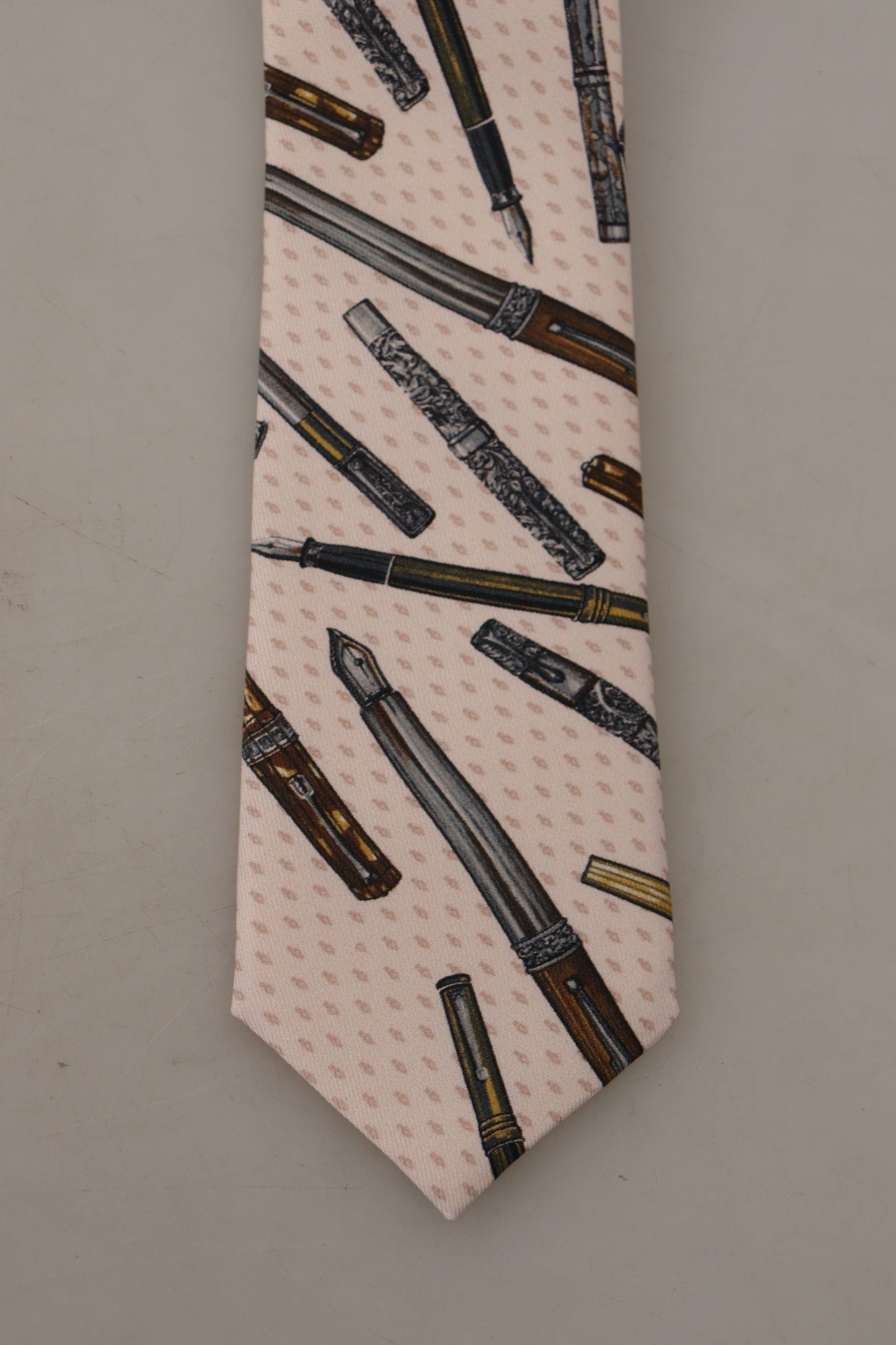Dolce & Gabbana Pink Pen Dots Print 100% Silk Adjustable Neck Accessory Tie | Regal Royce