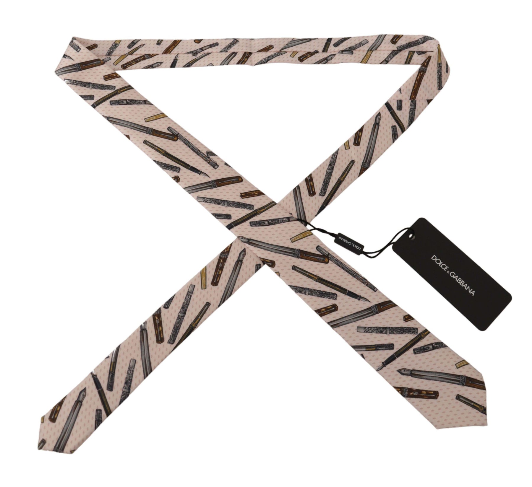 Dolce & Gabbana Pink Pen Dots Print 100% Silk Adjustable Neck Accessory Tie | Regal Royce