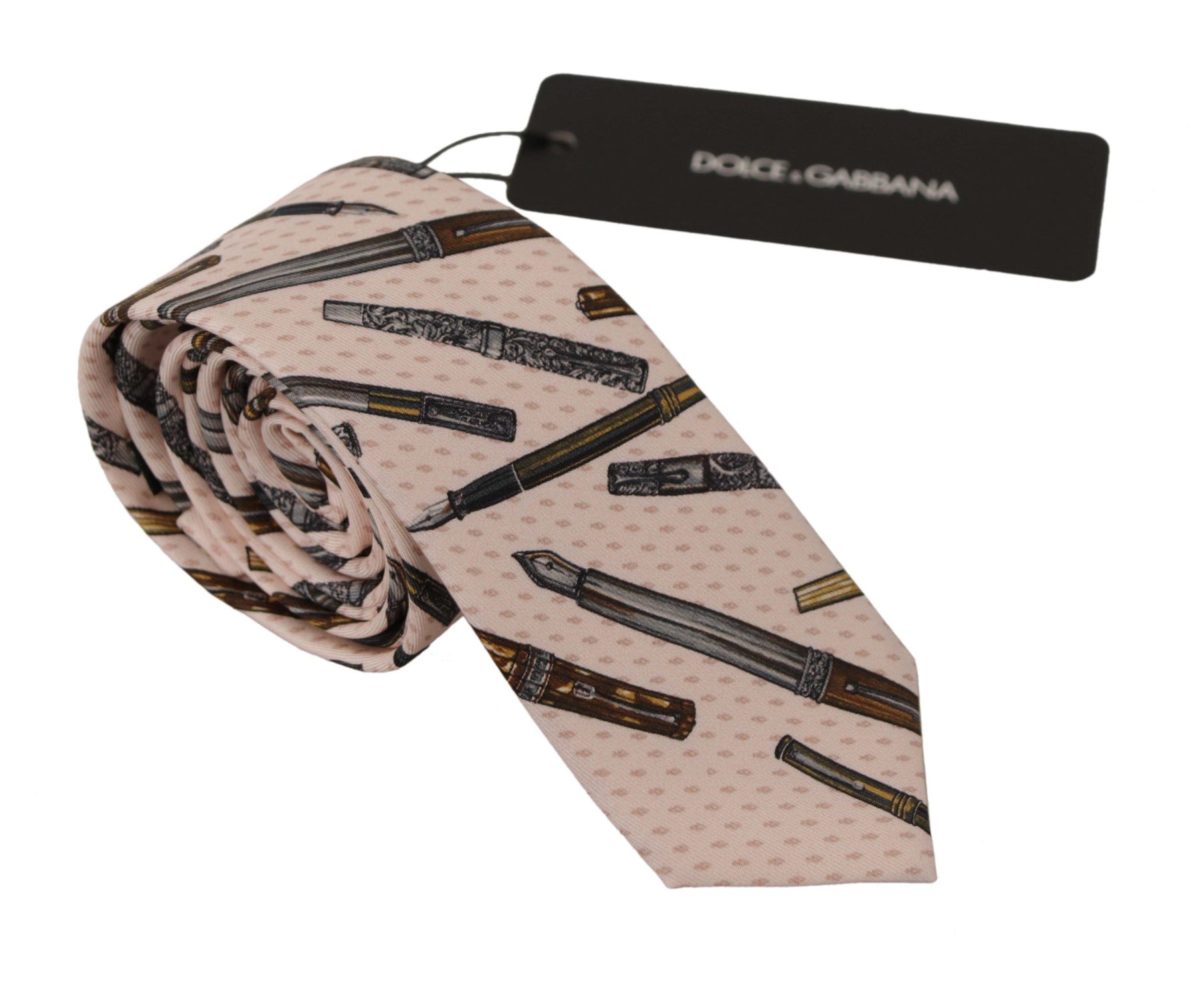 Dolce & Gabbana Pink Pen Dots Print 100% Silk Adjustable Neck Accessory Tie | Regal Royce