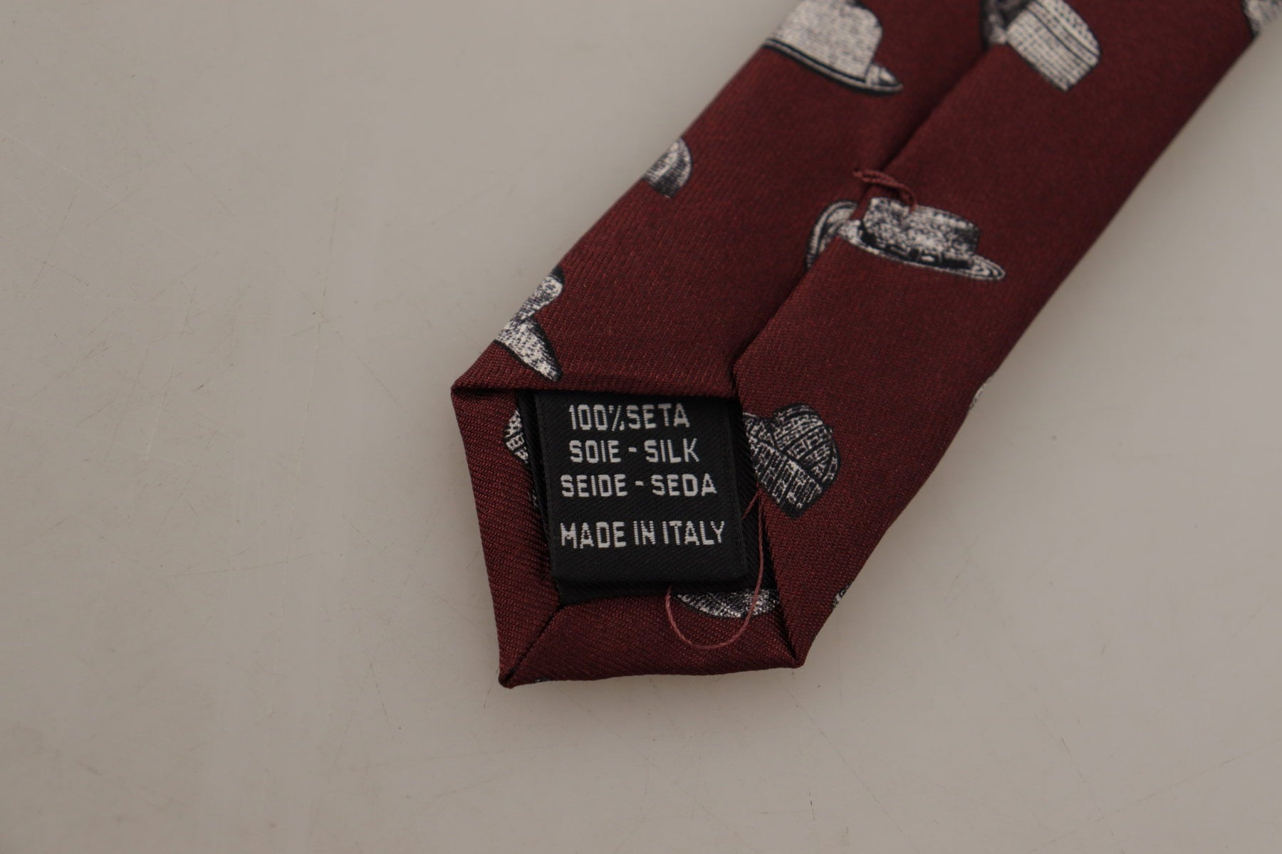 Dolce & Gabbana Maroon Hat Pattern 100% Silk Adjustable Accessory Tie | Regal Royce