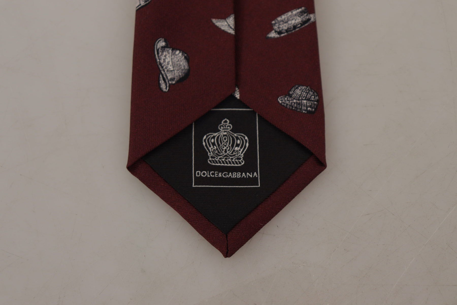 Dolce & Gabbana Maroon Hat Pattern 100% Silk Adjustable Accessory Tie | Regal Royce