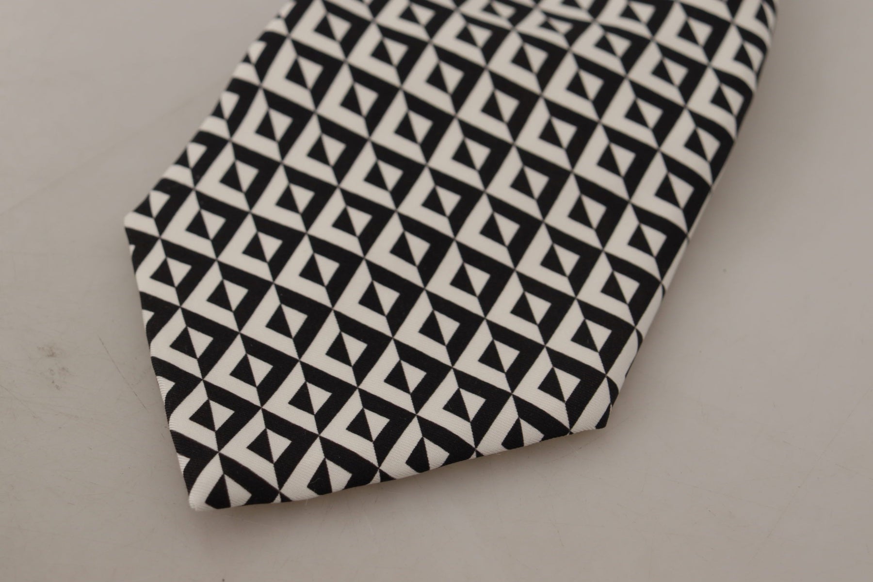 Dolce & Gabbana Black White Geometric 100% Silk Adjustable Accessory Tie | Regal Royce