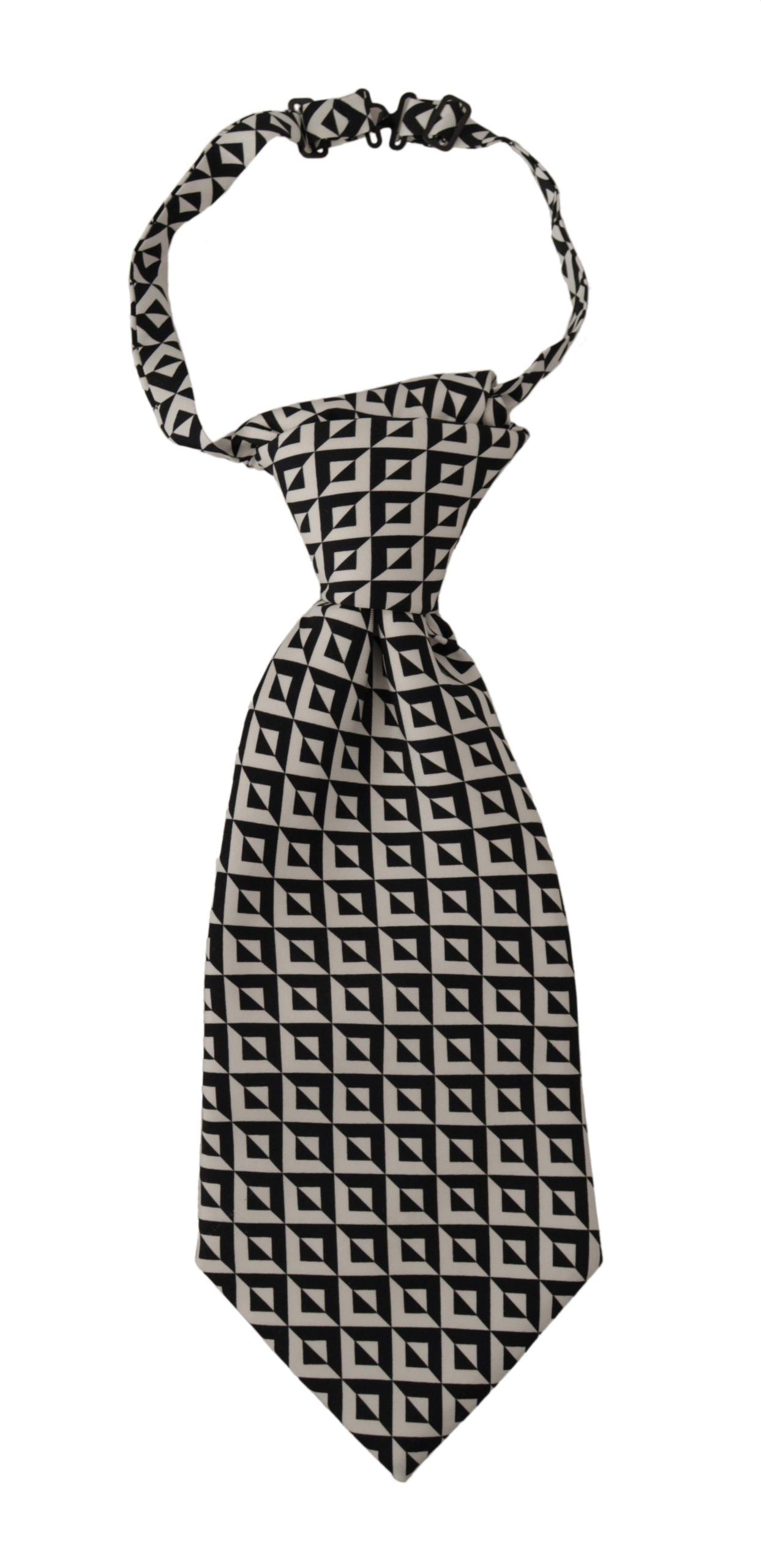 Dolce & Gabbana Black White Geometric 100% Silk Adjustable Accessory Tie | Regal Royce