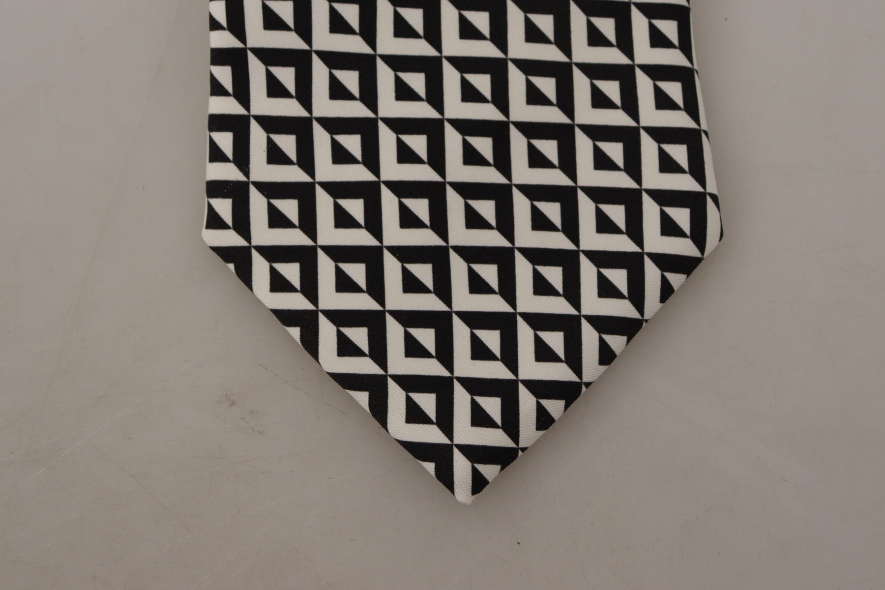 Dolce & Gabbana Black White Geometric 100% Silk Adjustable Accessory Tie | Regal Royce