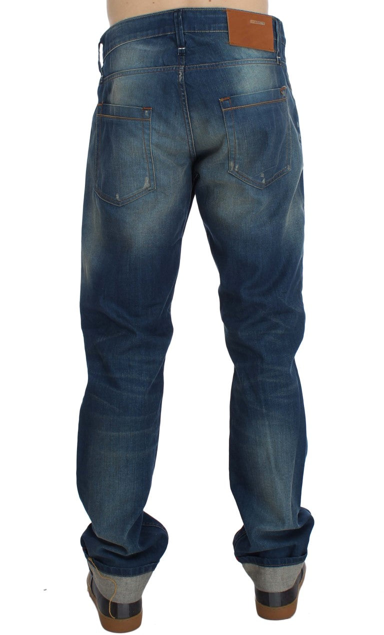 Acht Blue Wash Denim Cotton Stretch Baggy Fit Jeans | Regal Royce