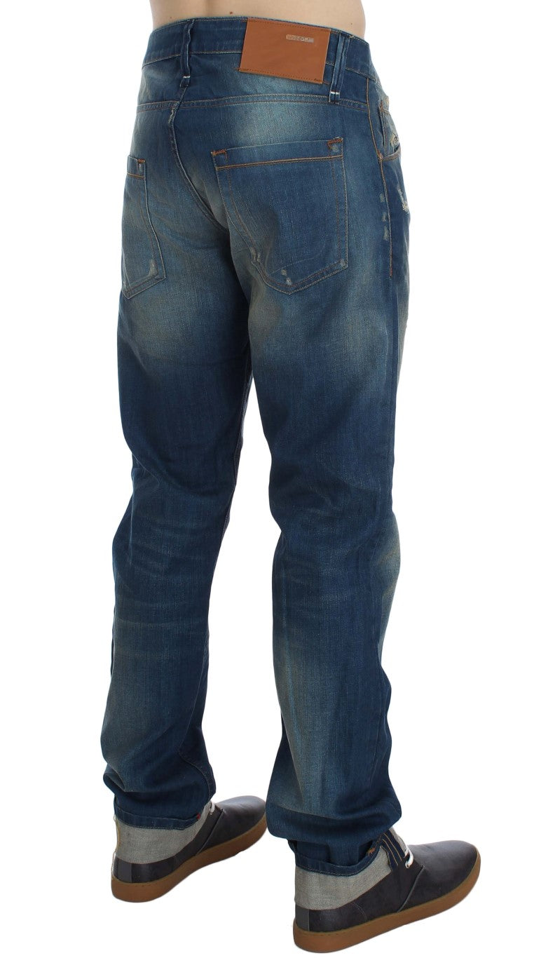 Acht Blue Wash Denim Cotton Stretch Baggy Fit Jeans | Regal Royce