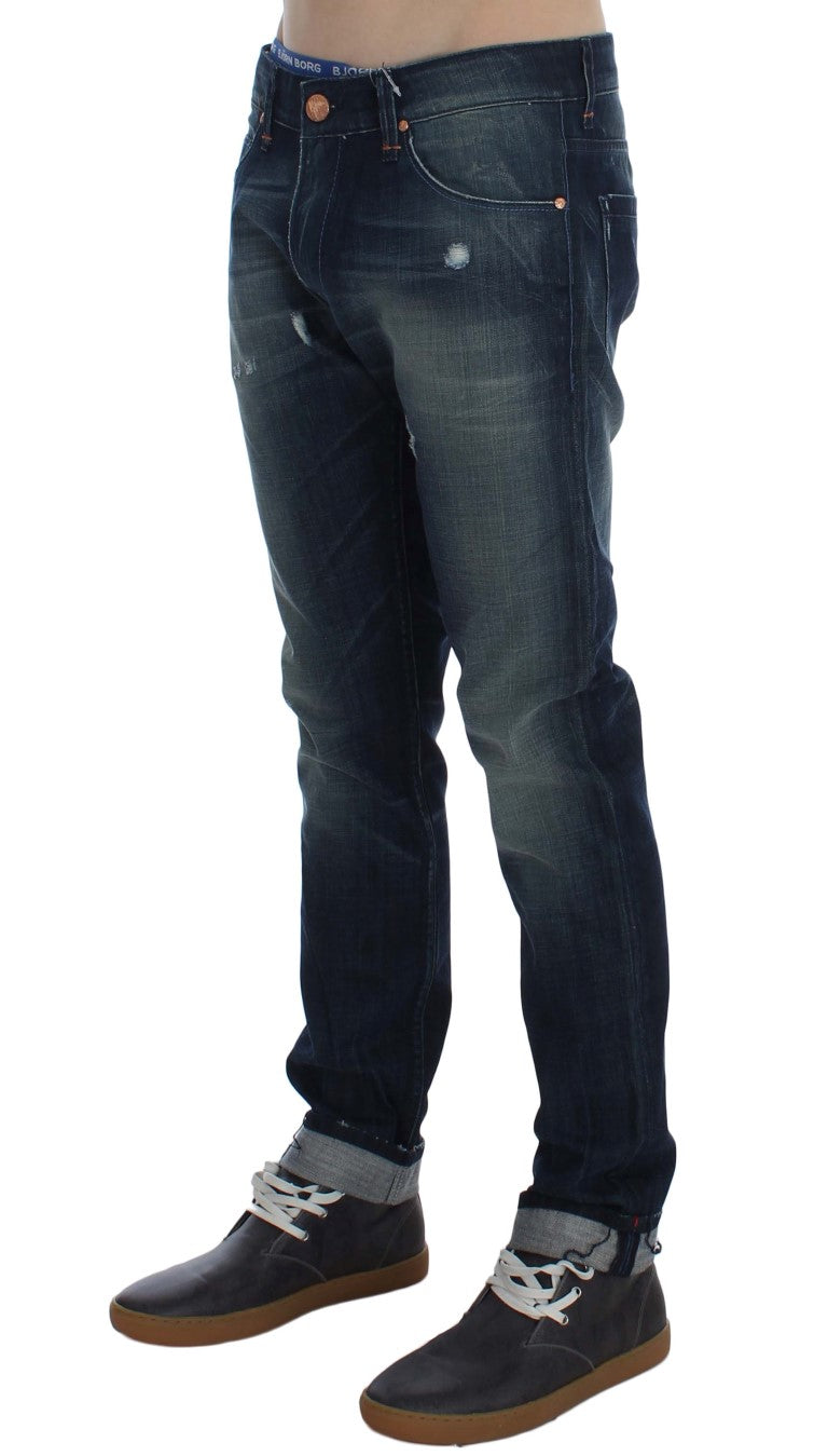 Acht Blue Wash Cotton Denim Slim Fit Jeans | Regal Royce