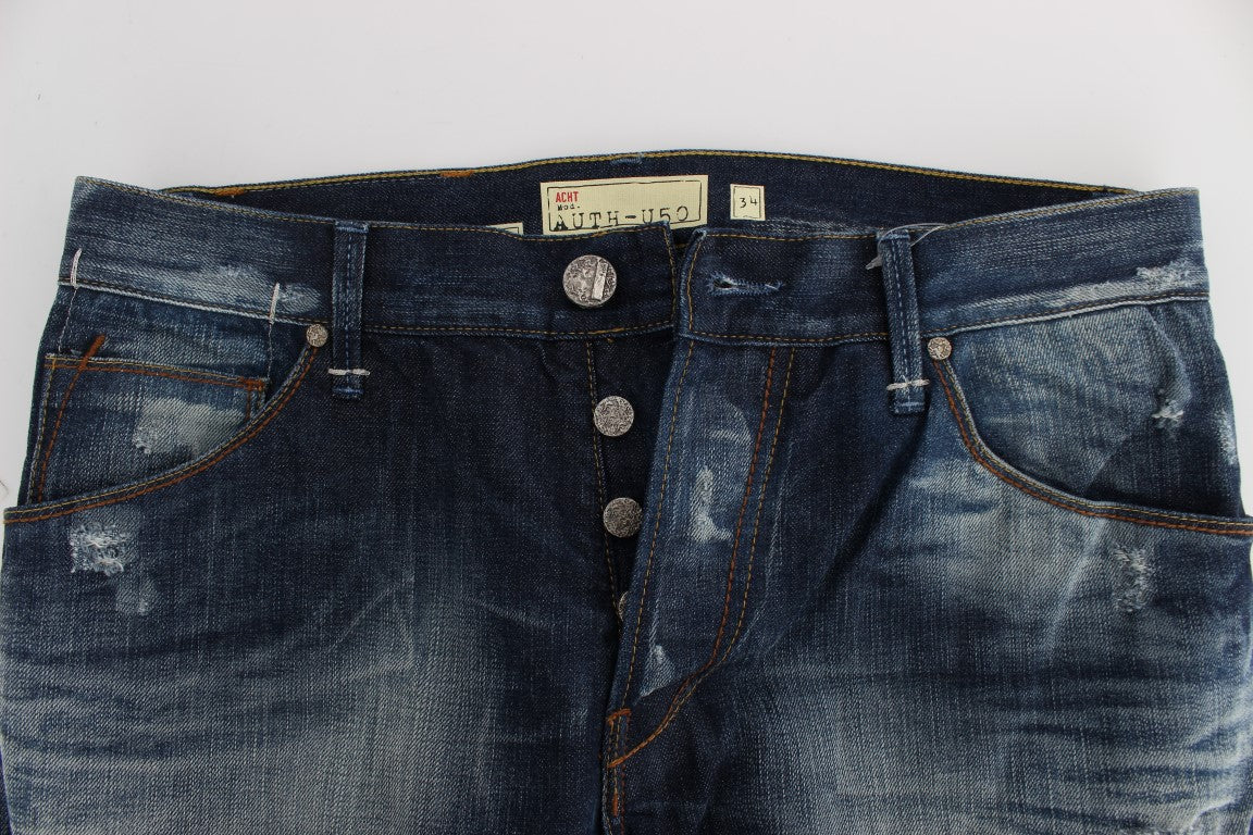 Acht Blue Wash Cotton Denim Regular Fit Jeans | Regal Royce