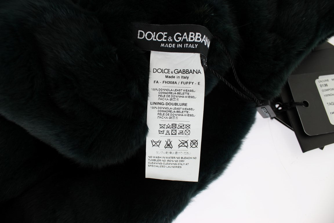 Dolce & Gabbana Green Weasel Fur Crochet Hood Scarf Hat | Regal Royce