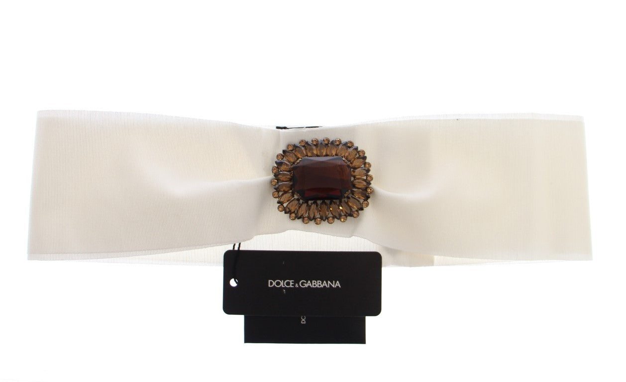 Dolce & Gabbana White Crystal Brass Wide Waist Runway Belt | Regal Royce