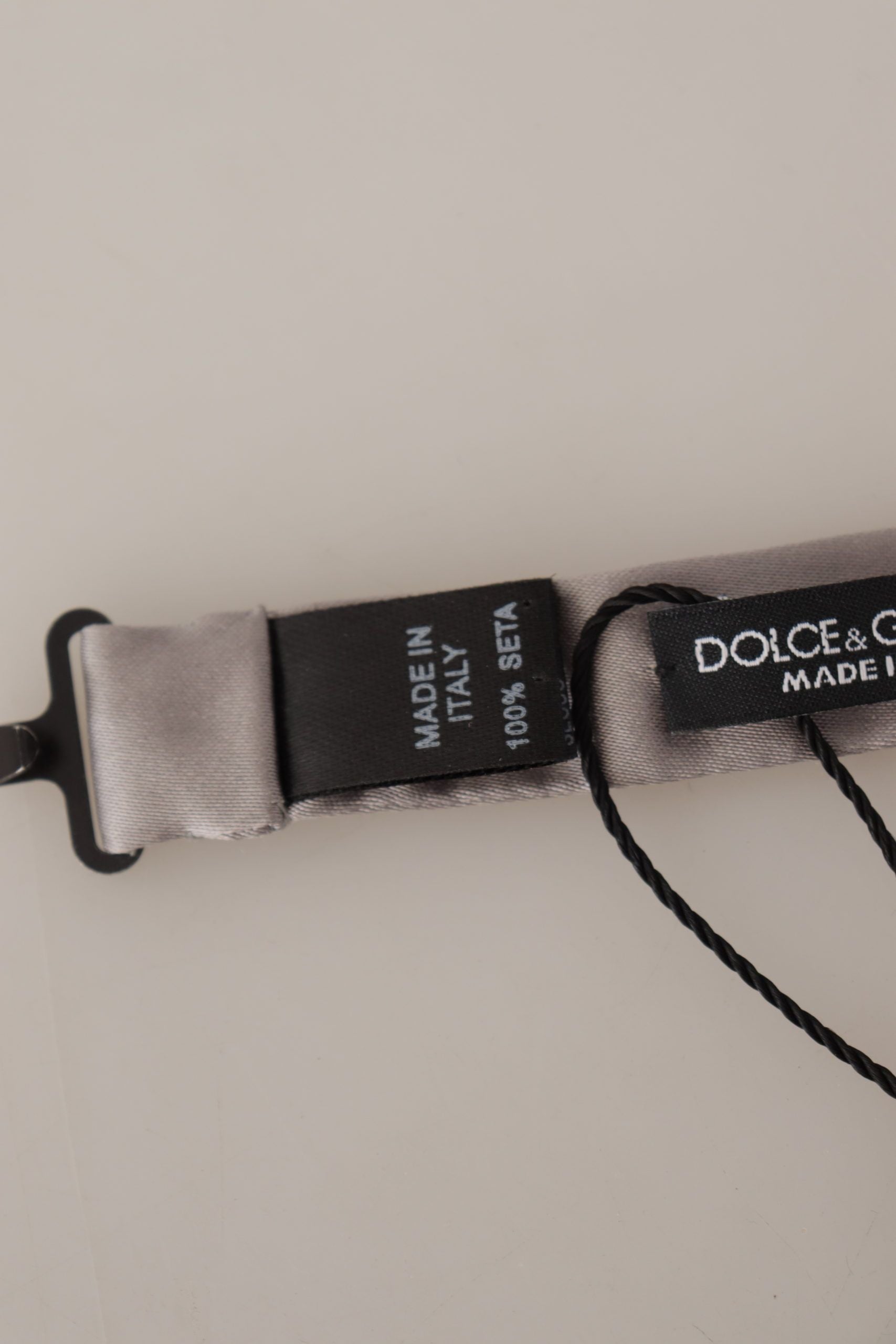 Dolce & Gabbana Silver 100% Silk Slim Adjustable Neck Papillon Tie | Regal Royce