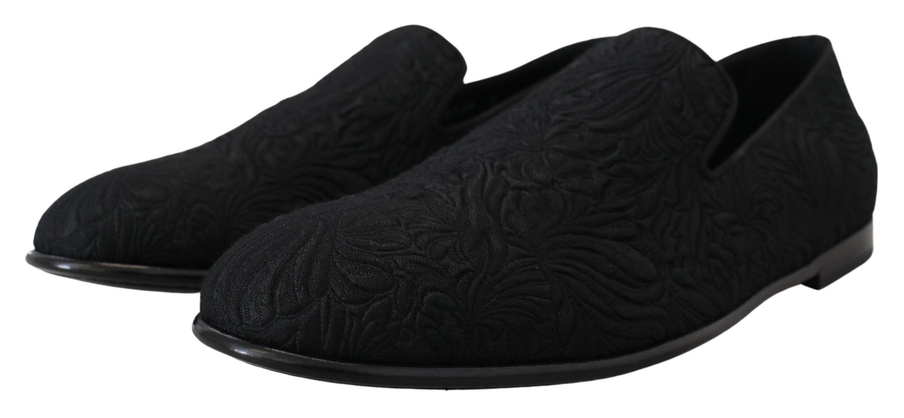Dolce & Gabbana Black Floral Jacquard Slippers Loafers Shoes | Regal Royce