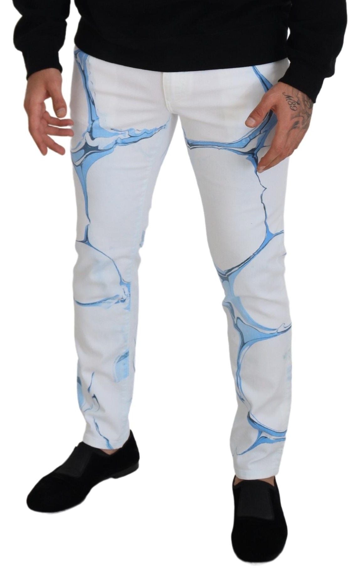 Dolce & Gabbana White Blue Denim Cotton Jeans Stretch Skinny Fit Pant | Regal Royce