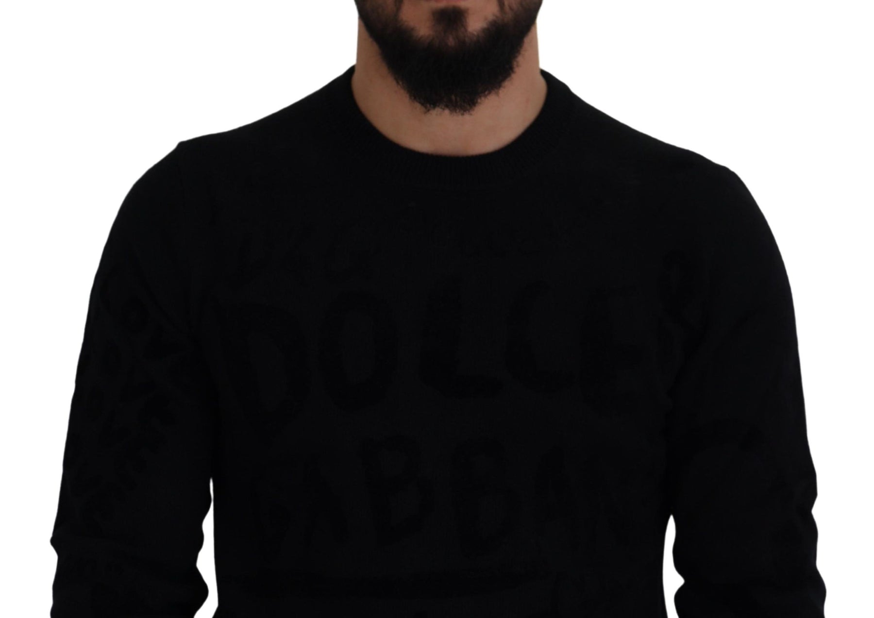 Dolce & Gabbana Black Wool Logo Pattern Crewneck Pullover Sweater | Regal Royce